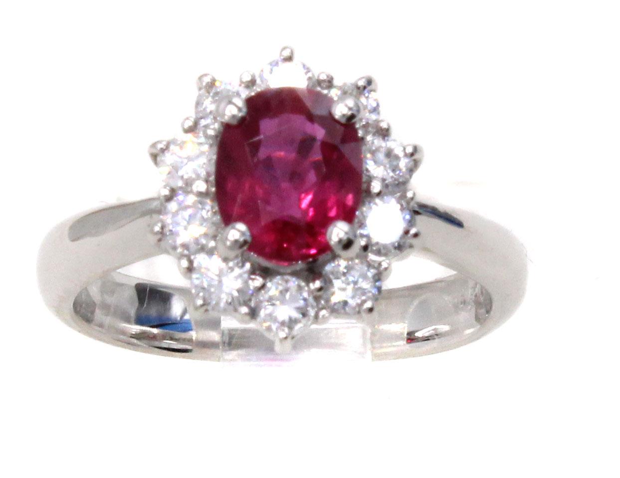Oval Cut Vivid Red Ruby Diamond Platinum Engagement Ring