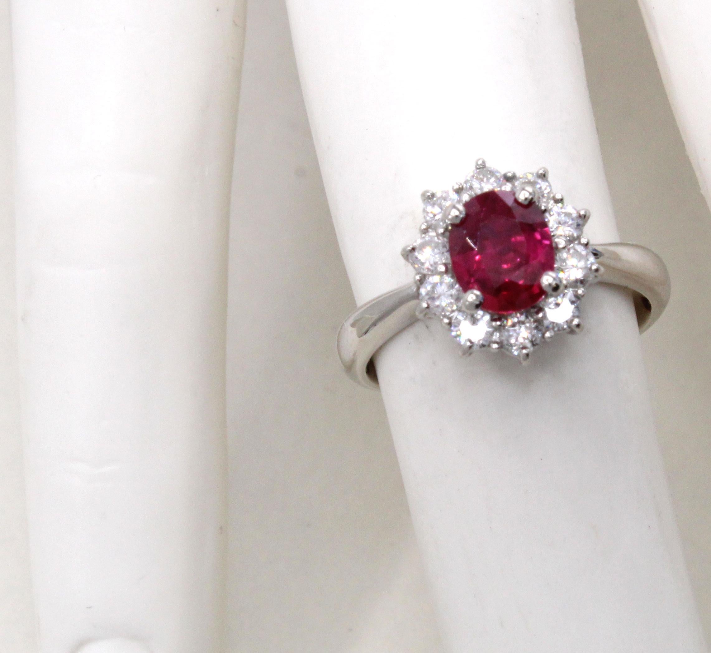 Vivid Red Ruby Diamond Platinum Engagement Ring In New Condition In New York, NY