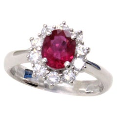 Used Vivid Red Ruby Diamond Platinum Engagement Ring