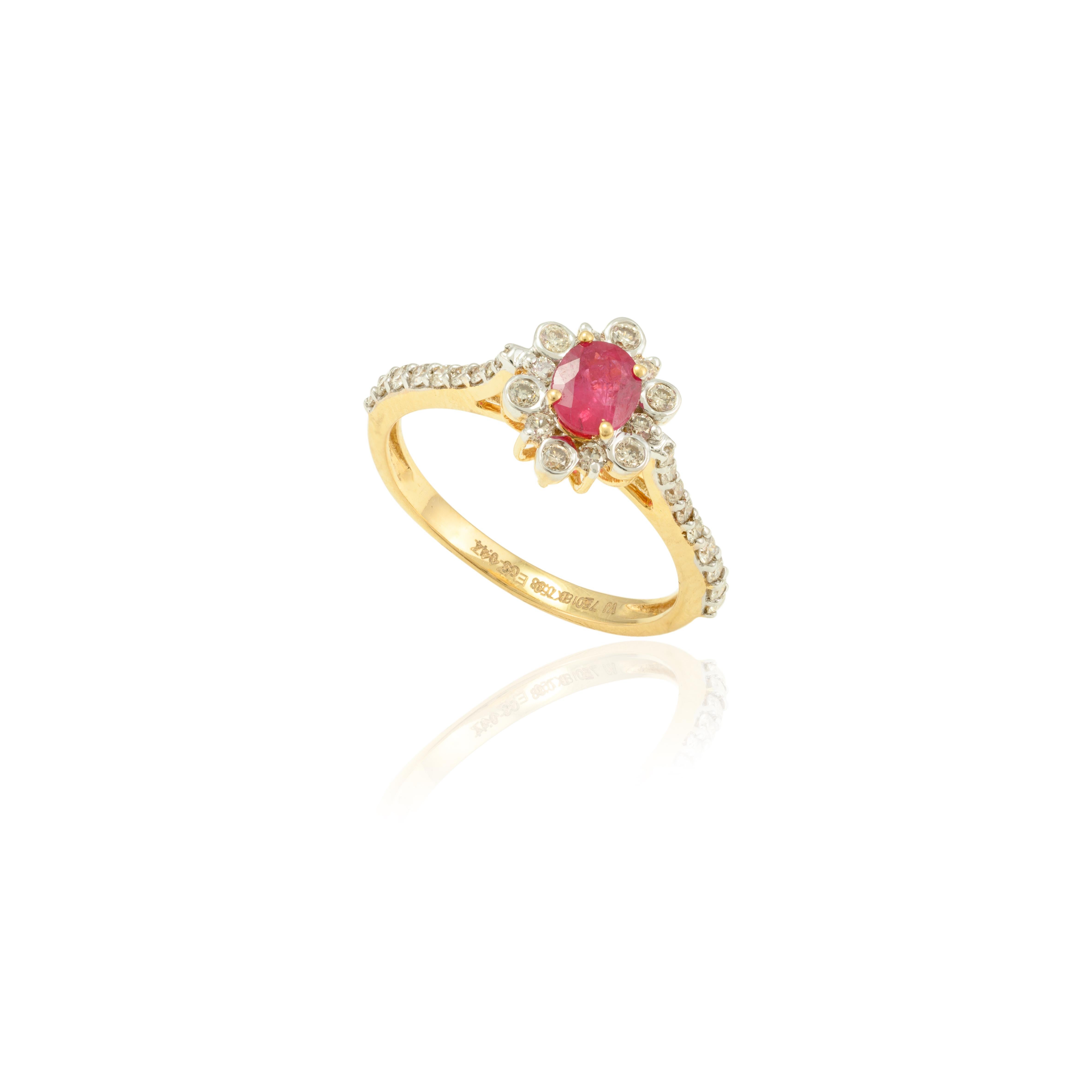For Sale:  Contemporary Diamond and Natural Ruby Gemstone Ring in 18k Solid Yellow Gold 5