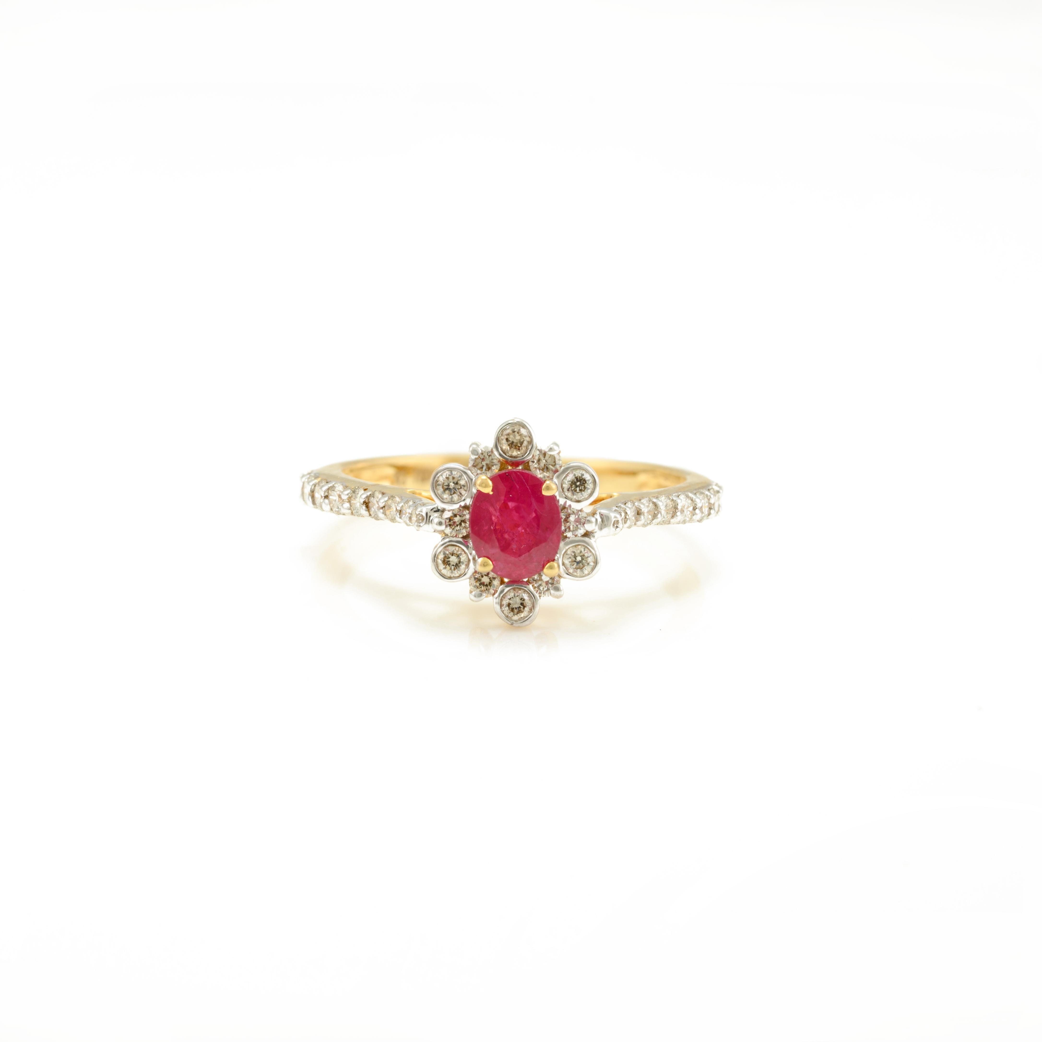 For Sale:  Contemporary Diamond and Natural Ruby Gemstone Ring in 18k Solid Yellow Gold 6