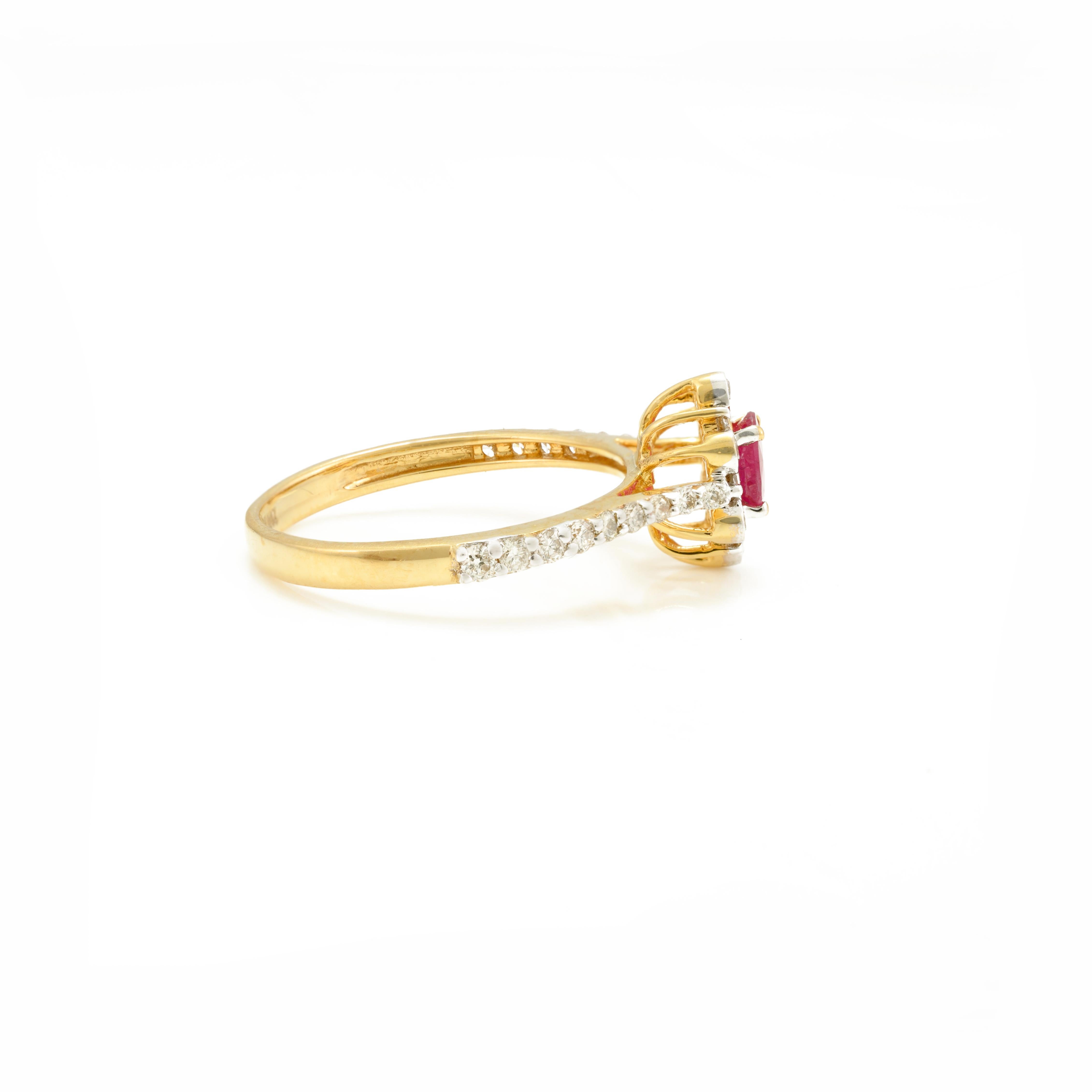For Sale:  Contemporary Diamond and Natural Ruby Gemstone Ring in 18k Solid Yellow Gold 8