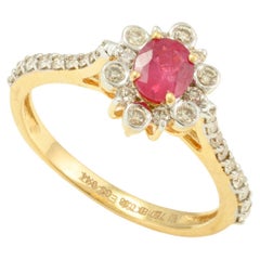 Zeitgenössischer Ring mit Diamant und natürlichem Rubin aus massivem 18-karätigem Gelbgold