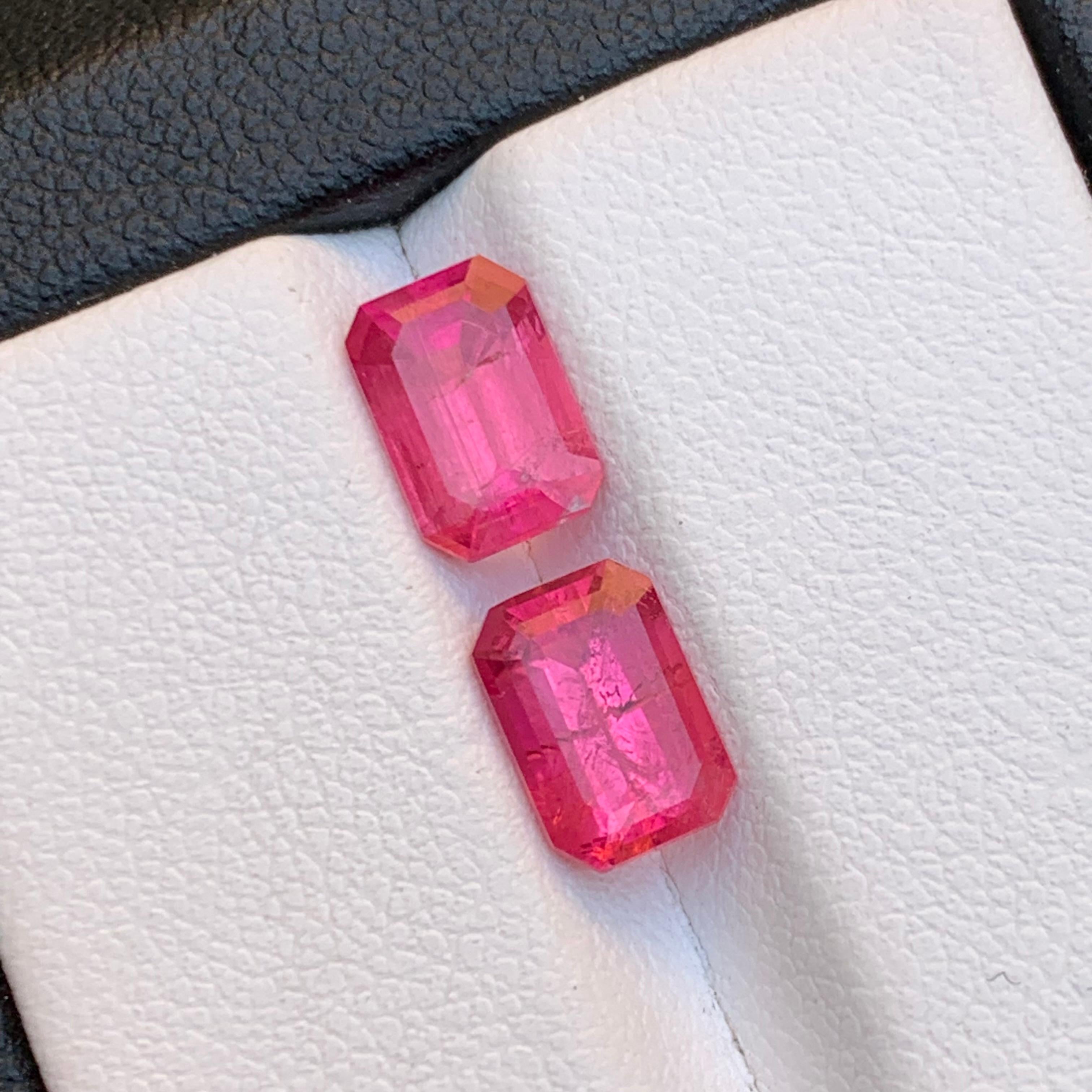 Vivid Reddish Pink Natural Rubellite Tourmaline Loose Gemstone Pair 3.10Ct-Jewel For Sale 4