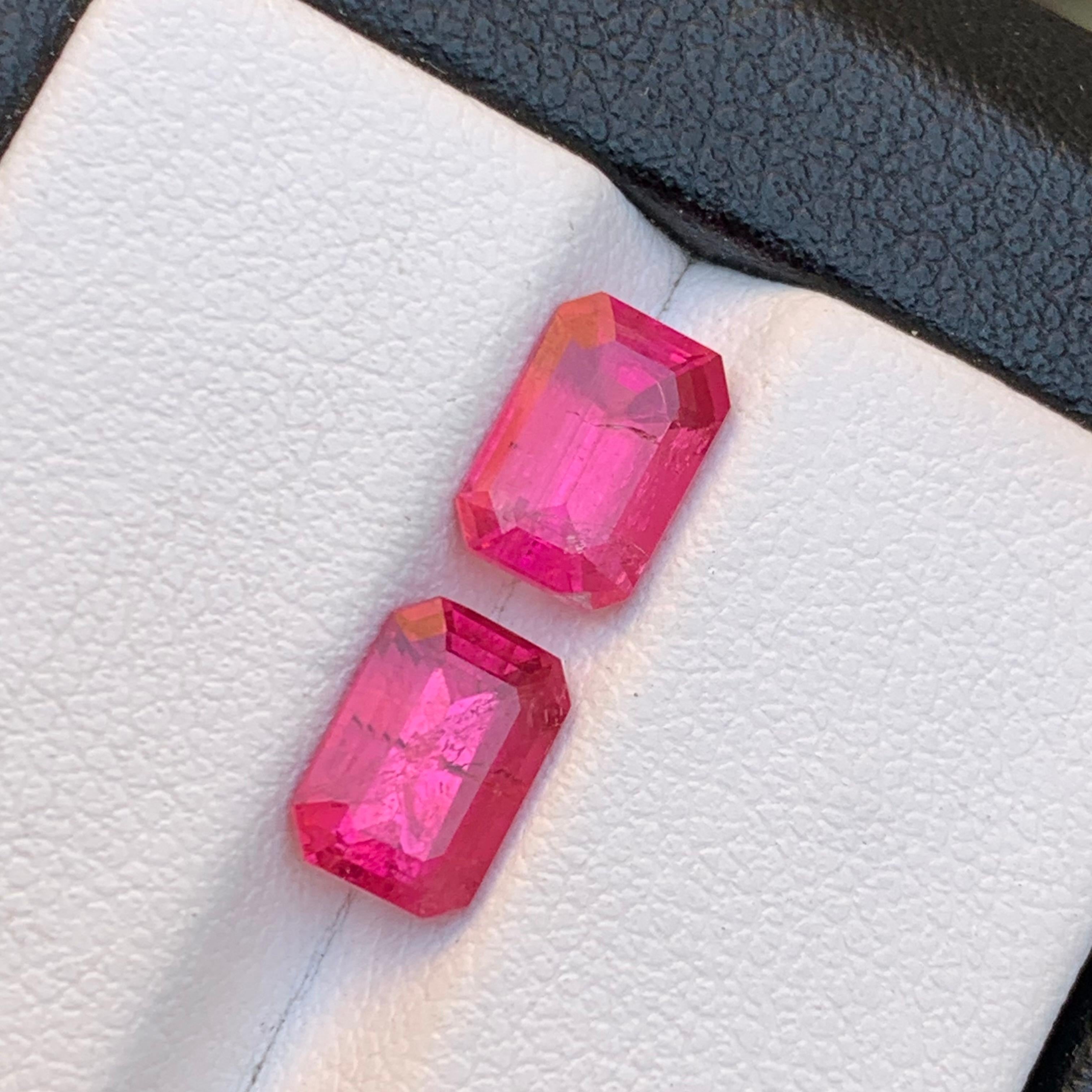 Vivid Reddish Pink Natural Rubellite Tourmaline Loose Gemstone Pair  for Earrings, or any other Jewelry Setting-Emerald Cut from Kunar Afghanistan!!

💎 GEMSTONE TYPE: Tourmaline
⚖️ WEIGHT: 3.10 Carat
🪚 SHAPE & CUT: Emerald Cut
📏 SIZE (MM): 
1.50