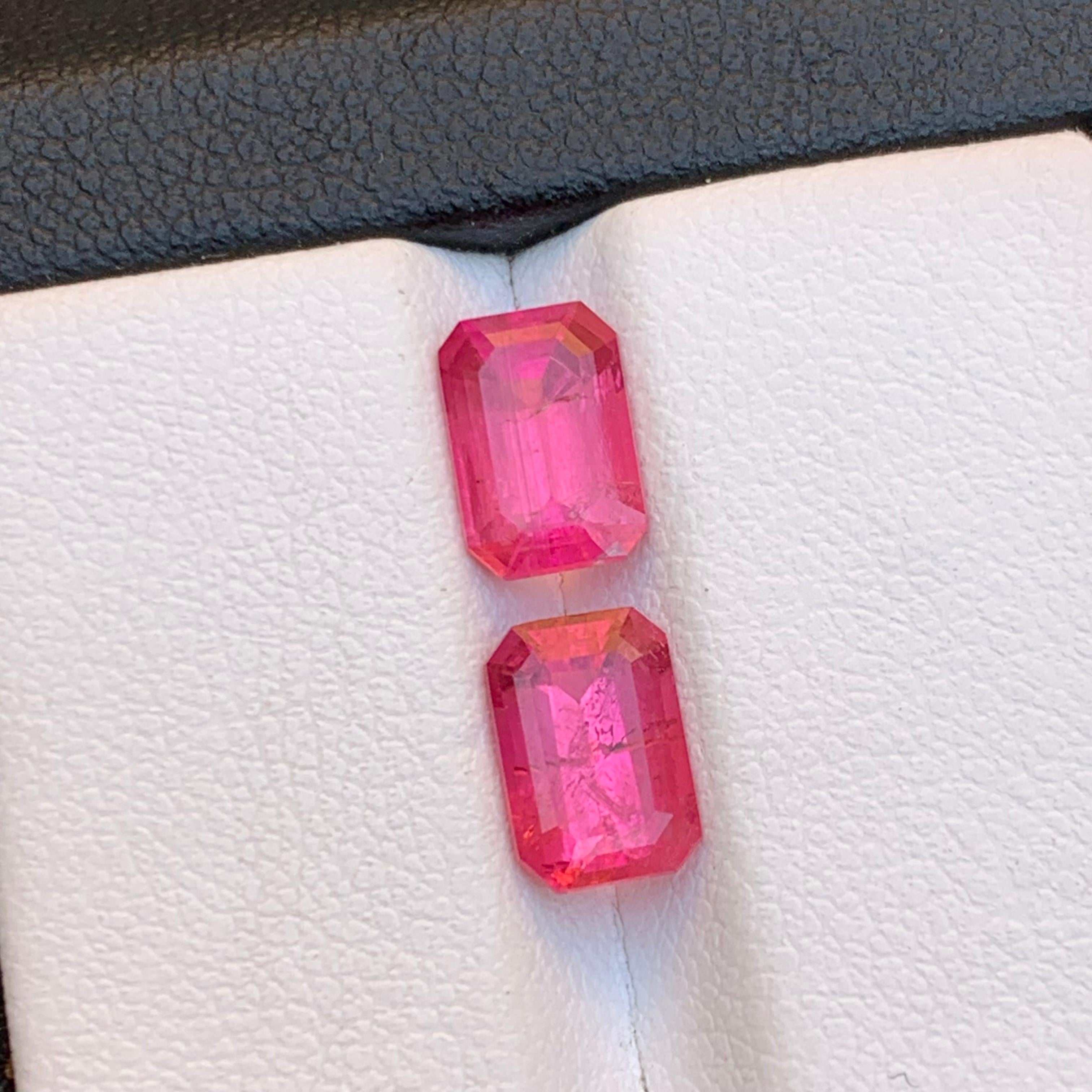 Contemporary Vivid Reddish Pink Natural Rubellite Tourmaline Loose Gemstone Pair 3.10Ct-Jewel For Sale