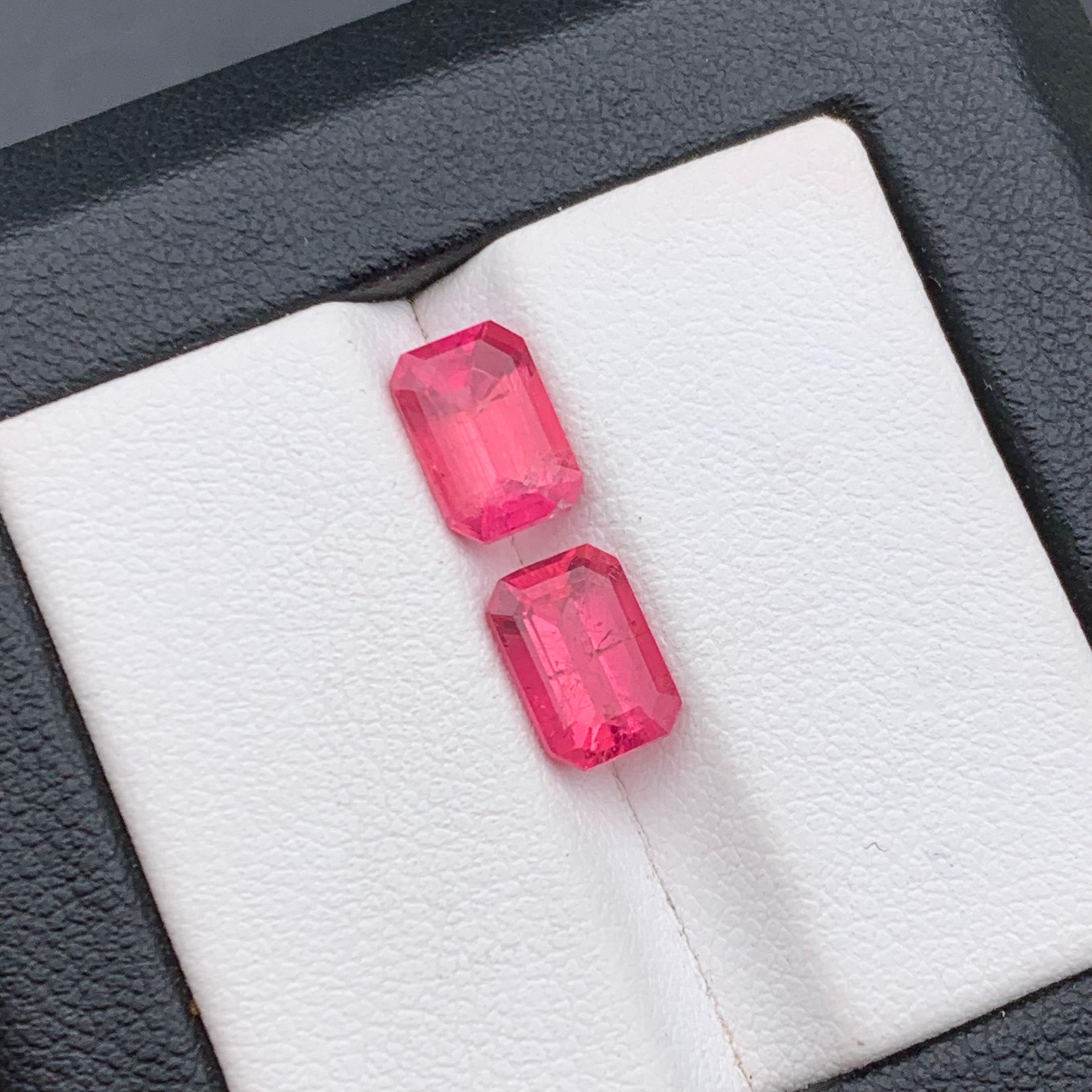 Vivid Reddish Pink Natural Rubellite Tourmaline Loose Gemstone Pair 3.10Ct-Jewel For Sale 1