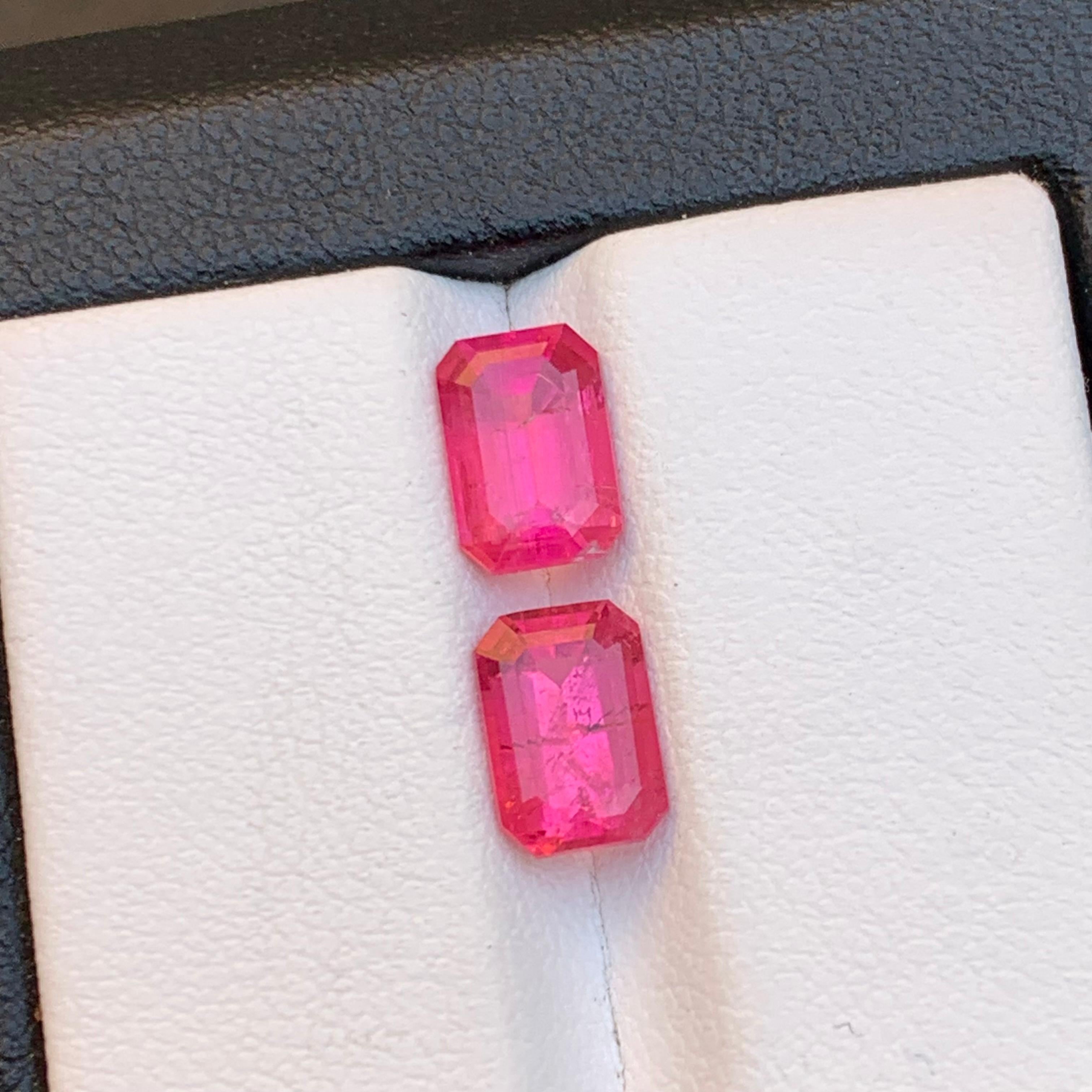 Vivid Reddish Pink Natural Rubellite Tourmaline Loose Gemstone Pair 3.10Ct-Jewel For Sale 2