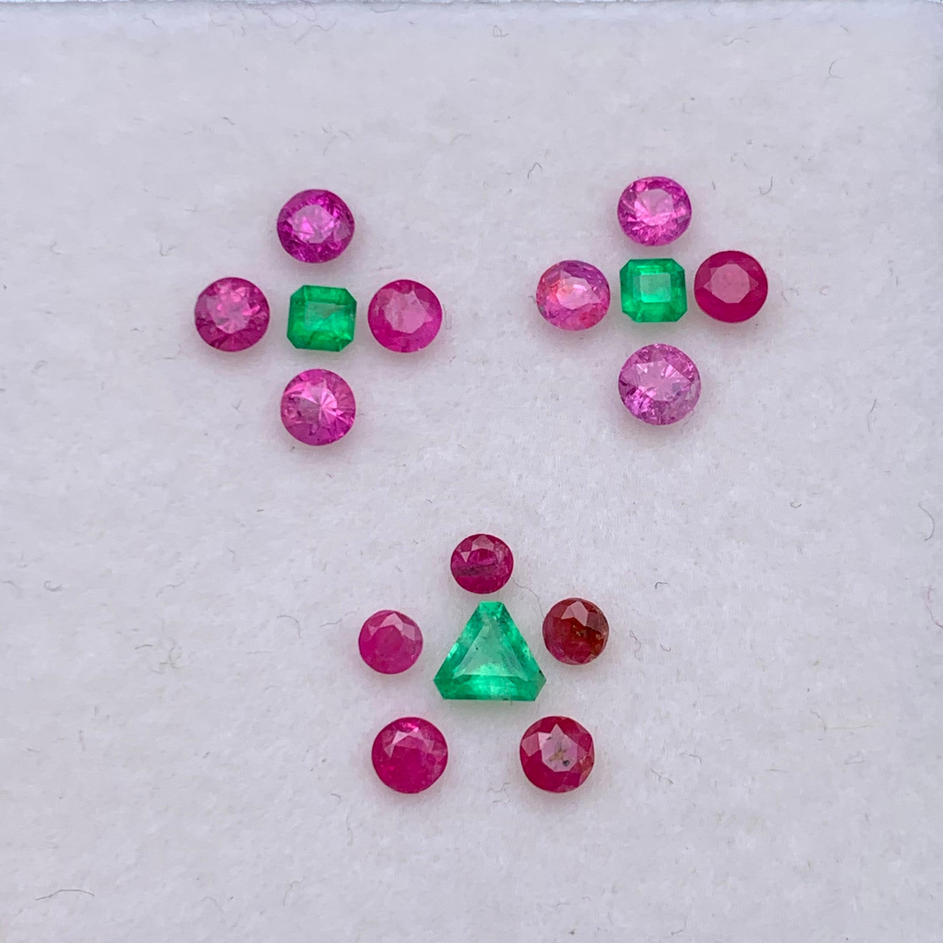 Conjunto de gemas sueltas de rubí natural de color rosa vivo y rojizo y esmeralda verde de 2,20 quilates en venta 5