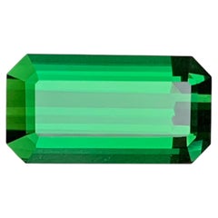 Gema suelta de turmalina natural verde intenso de 6,27 qt talla esmeralda para anillo