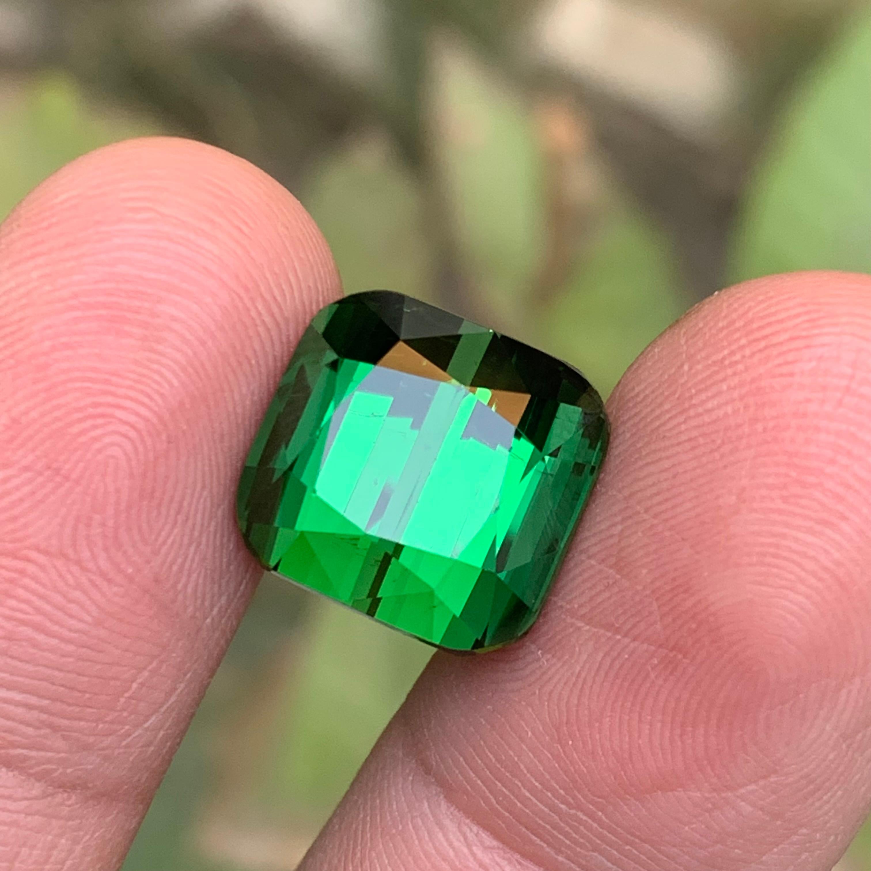 Vivid Rich Green Natural Tourmaline Pendant Loose Gemstone 16.75 Ct Cushion Cut 5