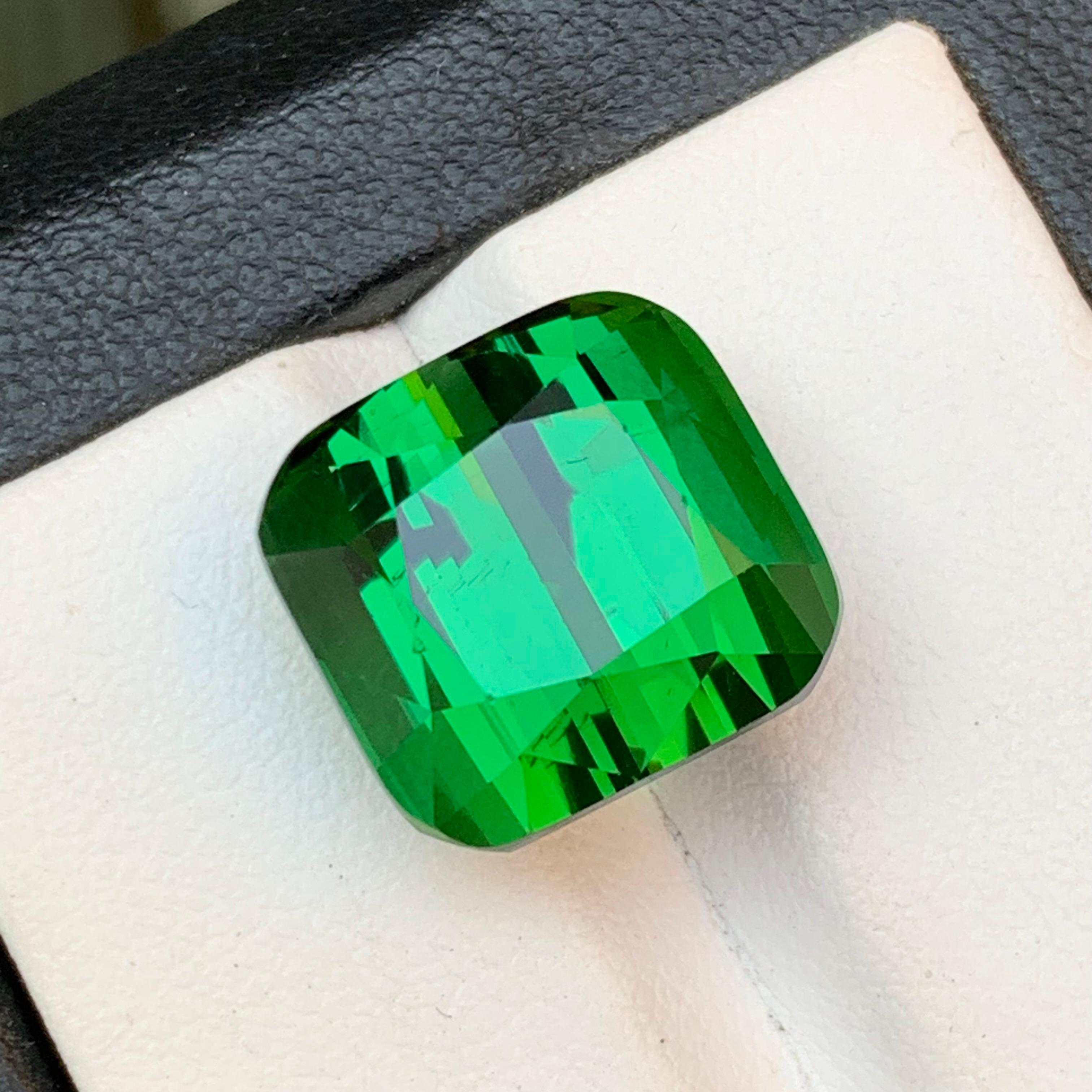 Vivid Rich Green Natural Tourmaline Pendant Loose Gemstone 16.75 Ct Cushion Cut In New Condition In Peshawar, PK