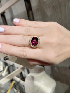 Vivid Rubelite Tourmaline White Diamond Gold Queen's Crown Ring, Kothari 2022