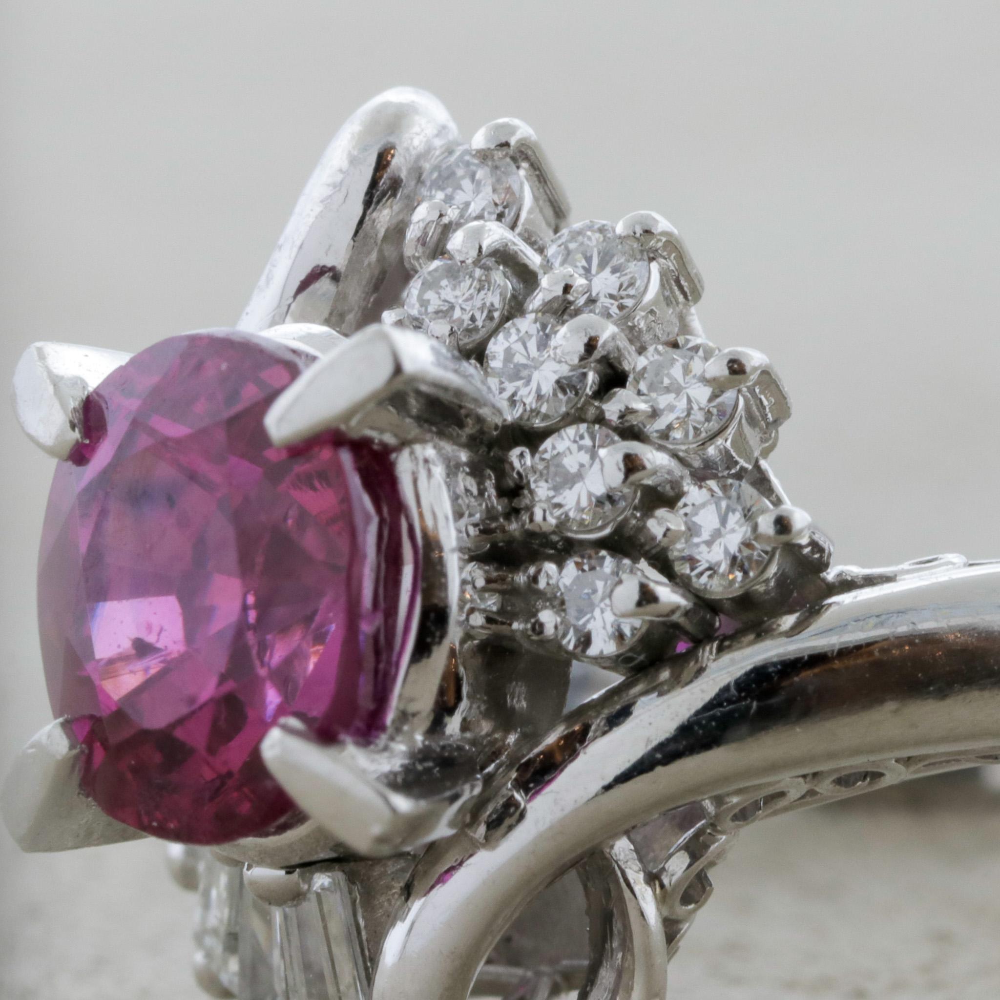 Vivid Ruby Diamond Platinum Ring, GIA Certified For Sale 1