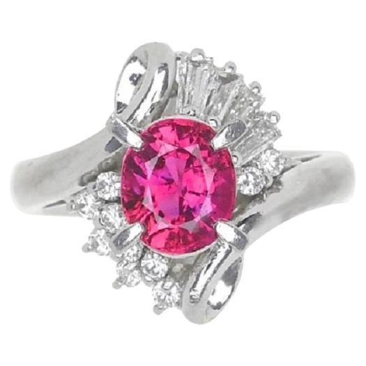 Vivid Ruby Diamond Platinum Ring, GIA Certified For Sale