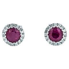 Pendientes de rubí y diamantes en oro blanco de 14k