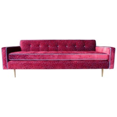 Vivid Ruby Red 1950s Button Tufted Dunbar Style Sofa