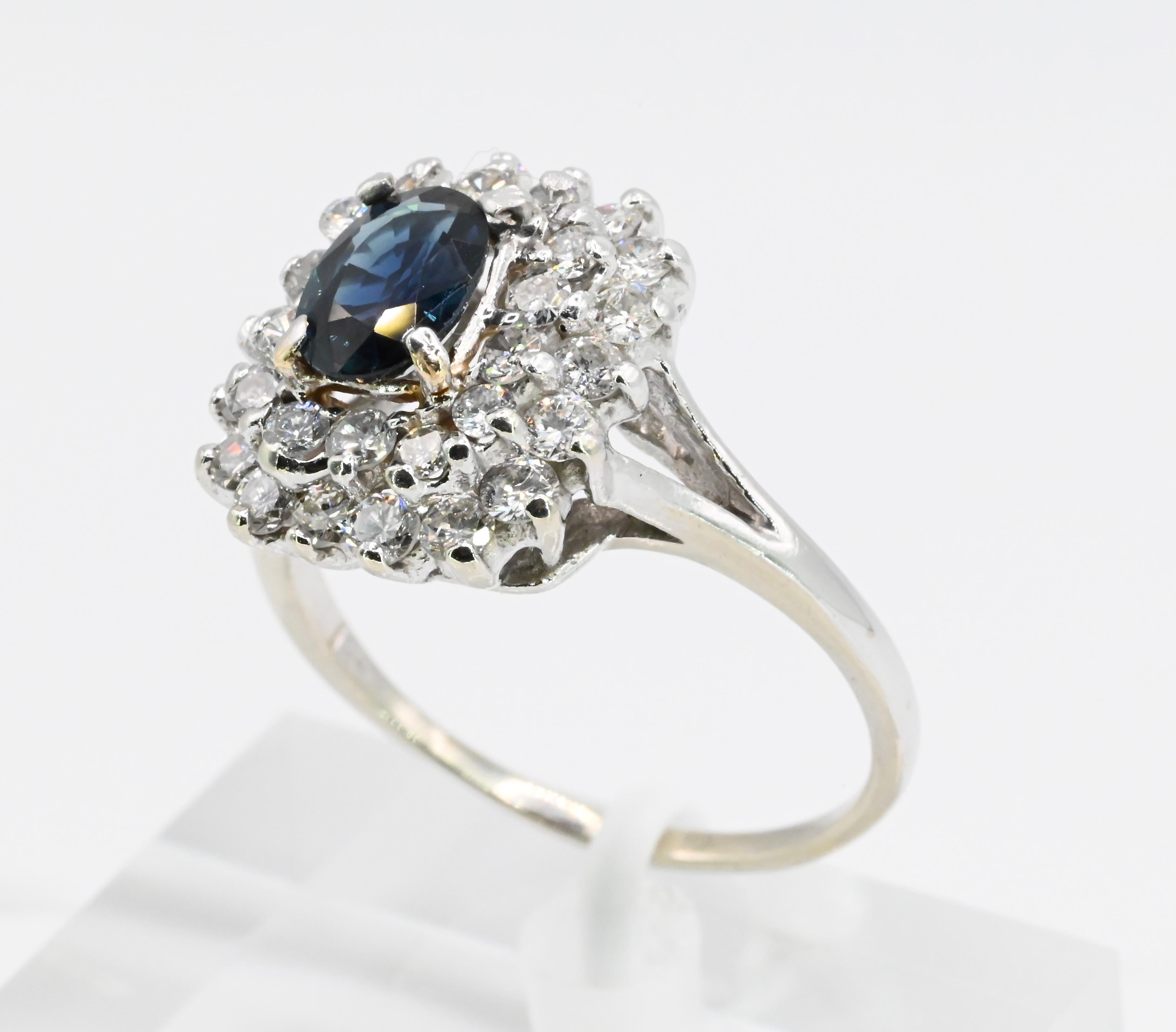 Vivid Sapphire & Diamond White Gold Ring 1