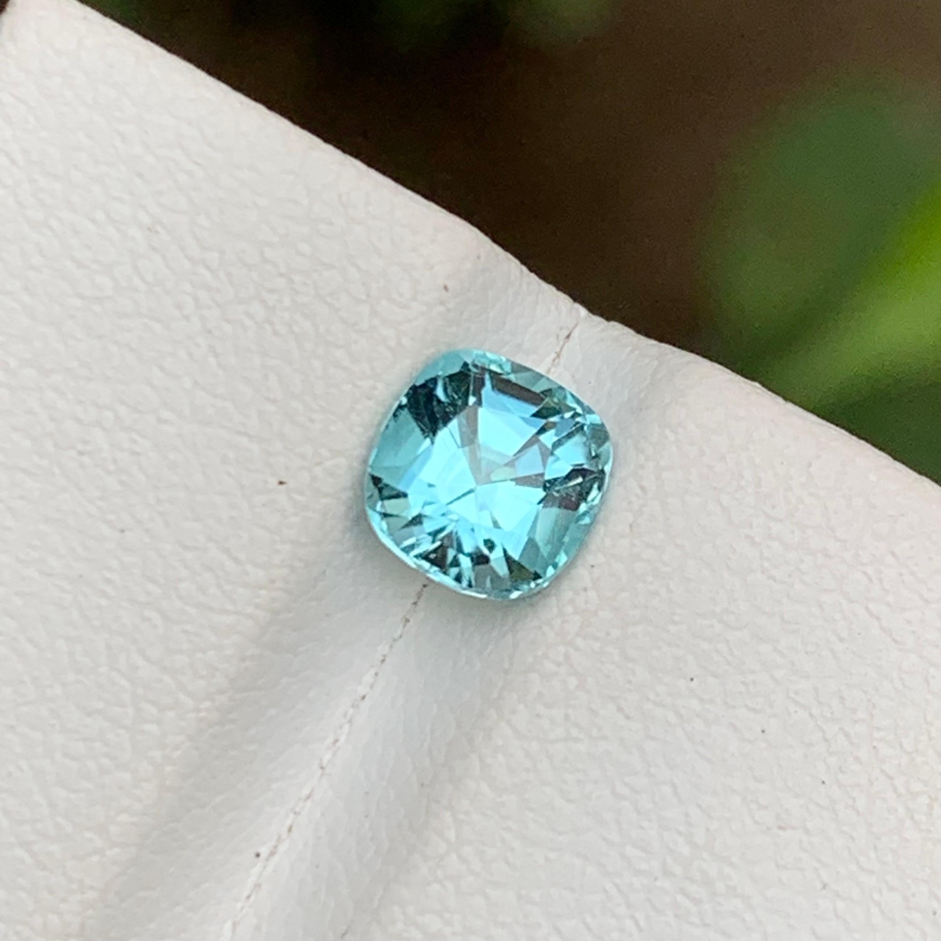 Contemporain Vivid Seafoam Blue Natural Tourmaline Ring Gemstone 1.40 Ct Square Cushion Cut en vente