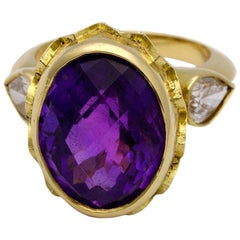 Amethyst, White Diamonds, 18 Karat Yellow Gold Ring