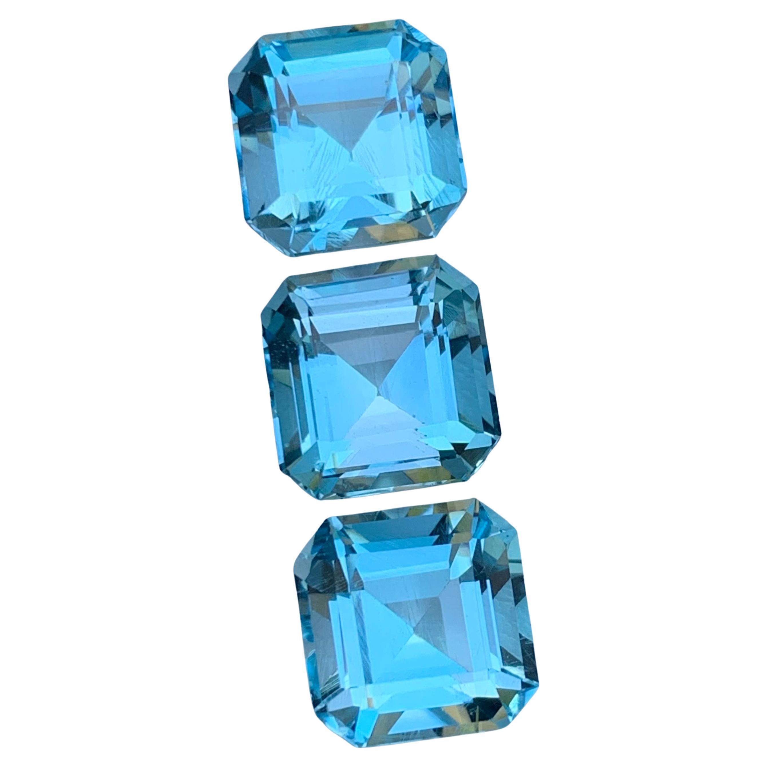 Vivid Swiss Blue Natural Topas Juwelen-Set Edelsteine 18,55 Karat Asscher-Schliff-Schmuck