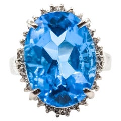 Vivid Swiss Blue Topaz & Diamond Ring in Platinum