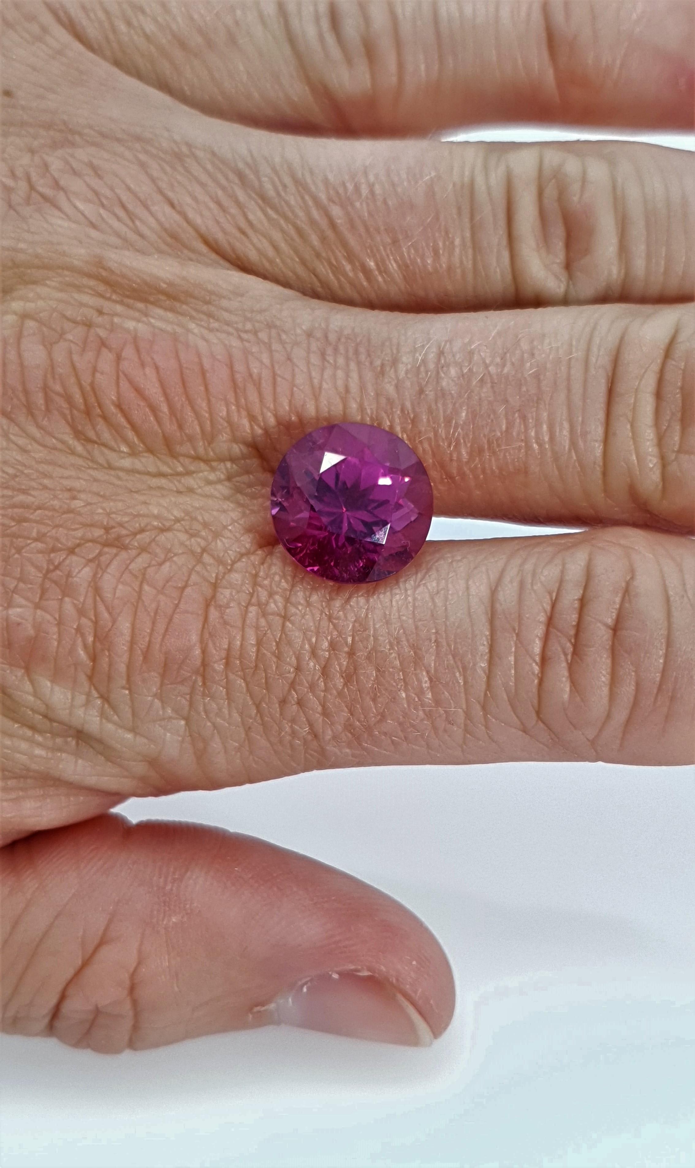 Vivid Violet Pink Rubelite, Faceted Gem, 8, 57 Ct., Loose Gemstone, Round For Sale 1