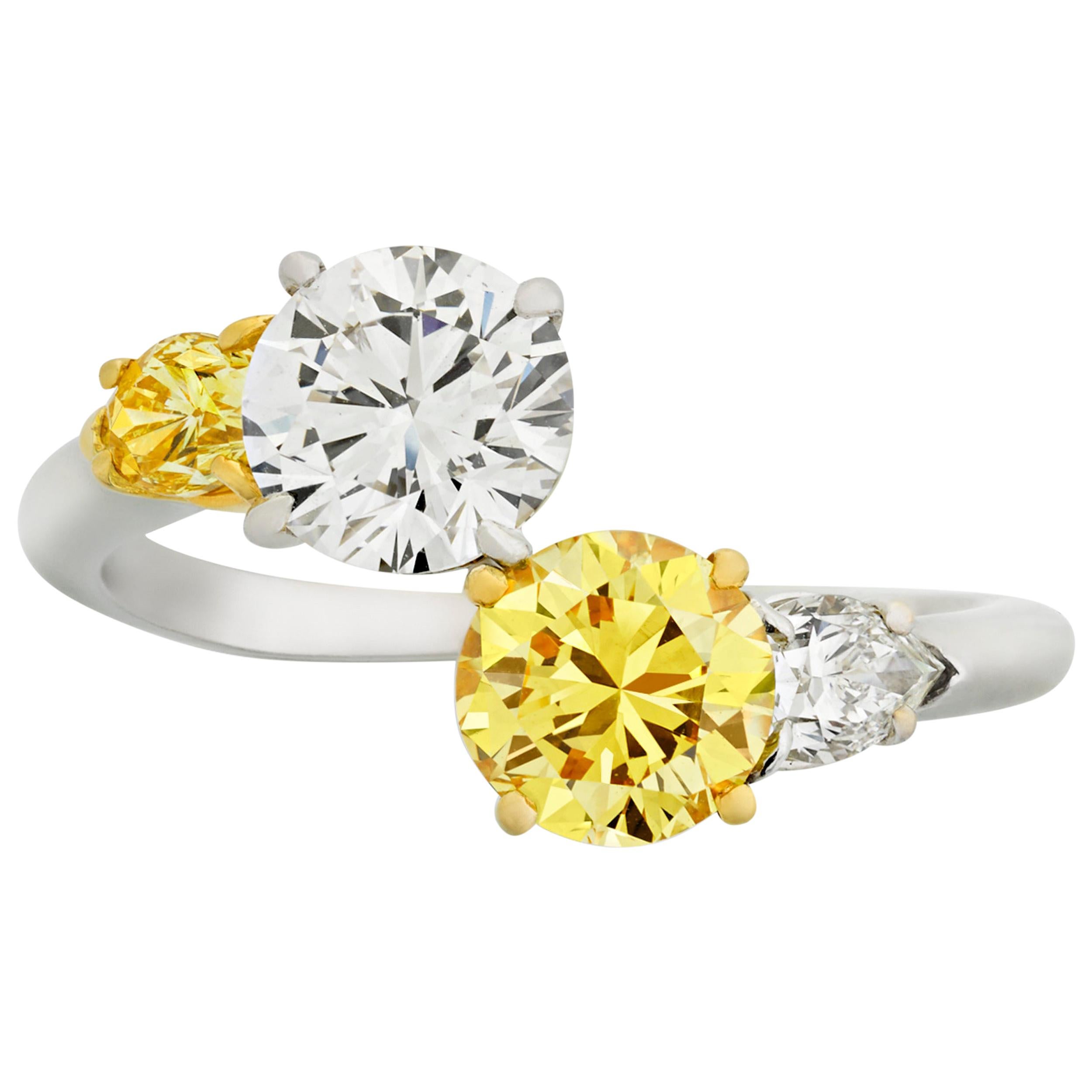 Vivid Yellow and White Diamond Bypass Ring, 1.94 Carat