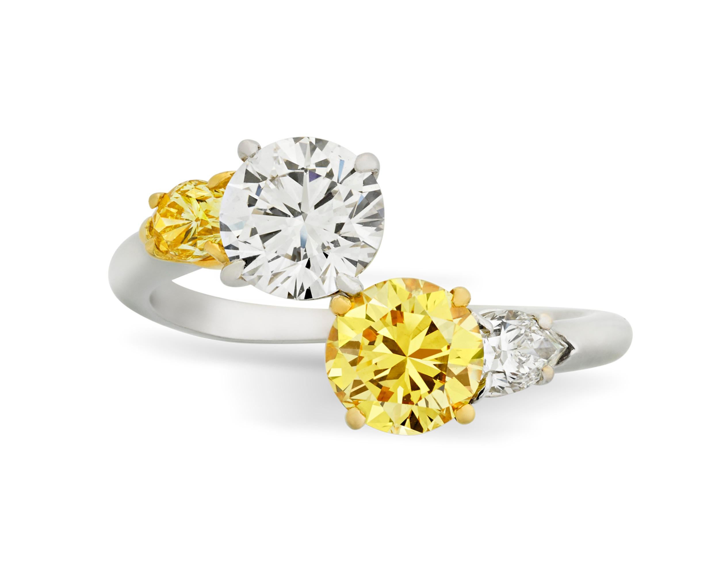 Vivid Yellow and White Diamond Bypass Ring, 1.94 Carat In Excellent Condition In New Orleans, LA