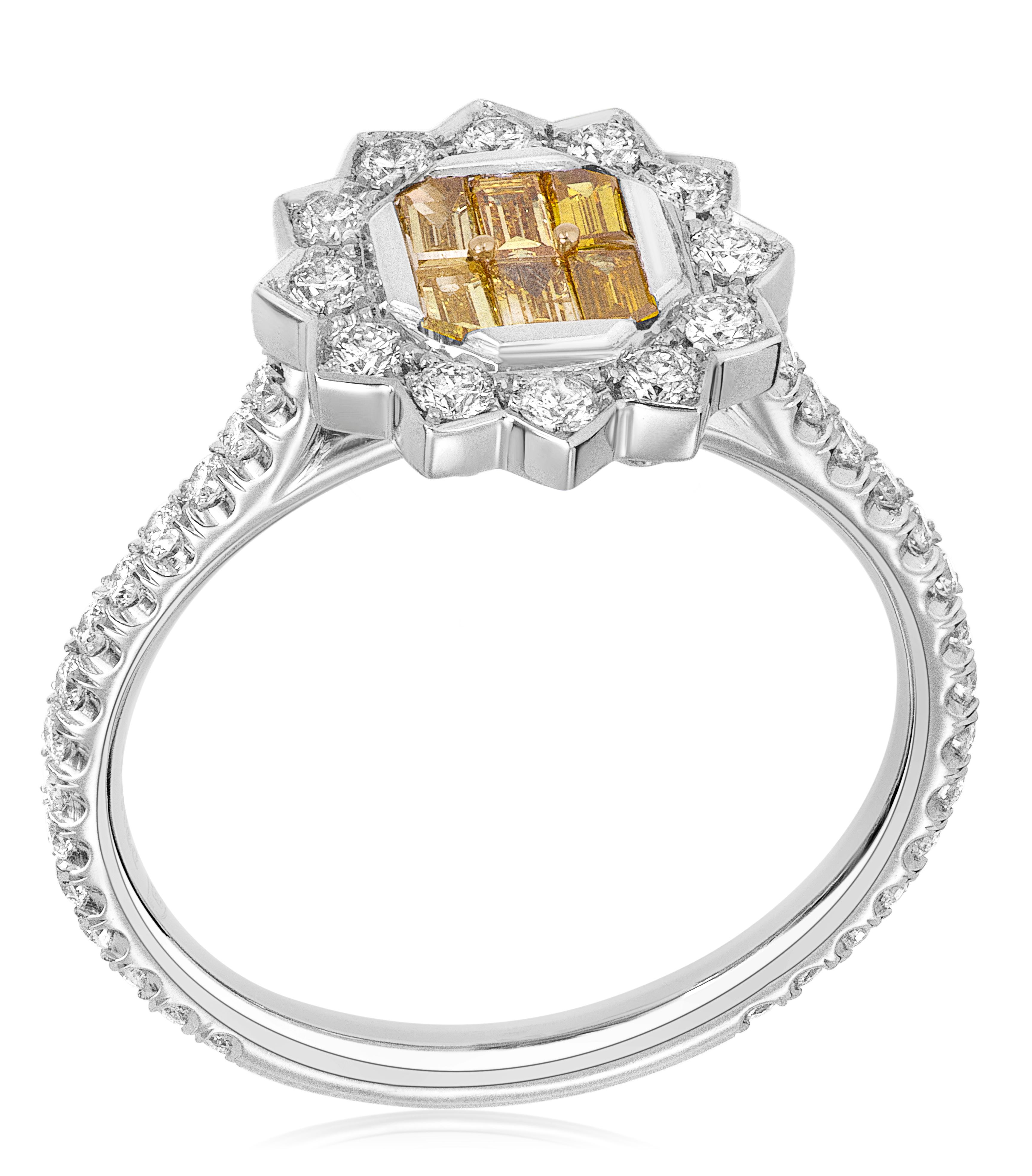 Modern Sunshine Radiance Handmade Fancy Vivid Yellow Diamond Baguette Ring For Sale
