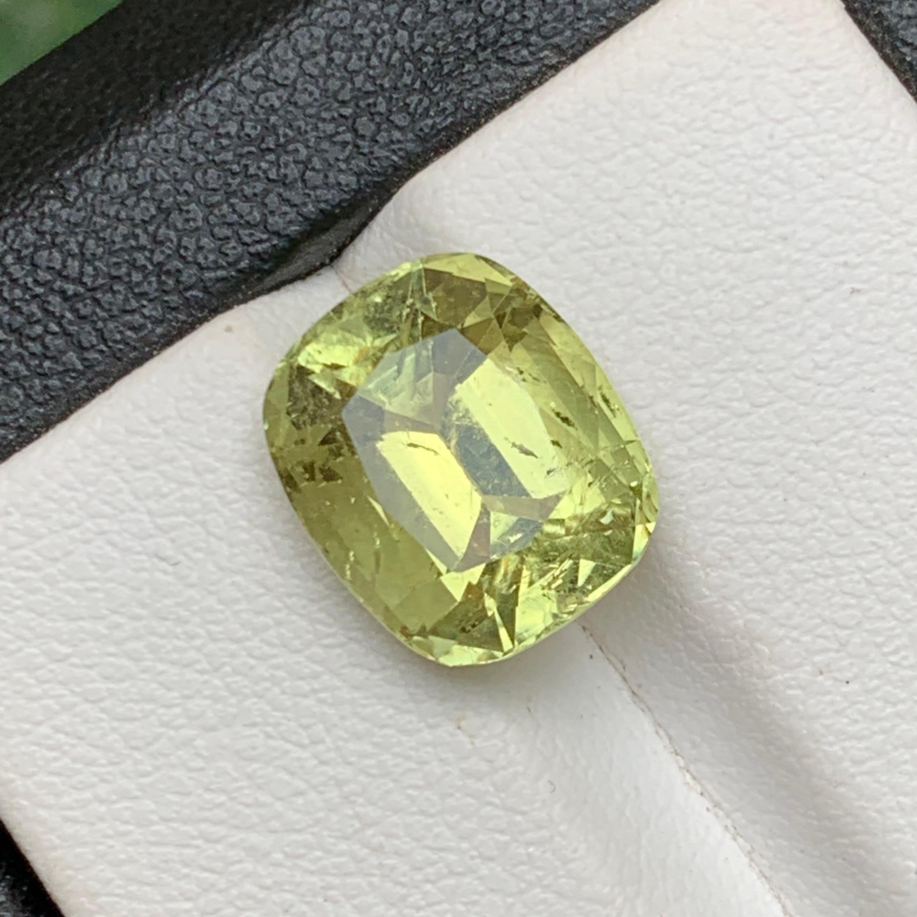 Vivid Yellow Natural Tourmaline Ring Loose Gemstone 6.40 Ct Cushion Cut-Jewelry For Sale 5