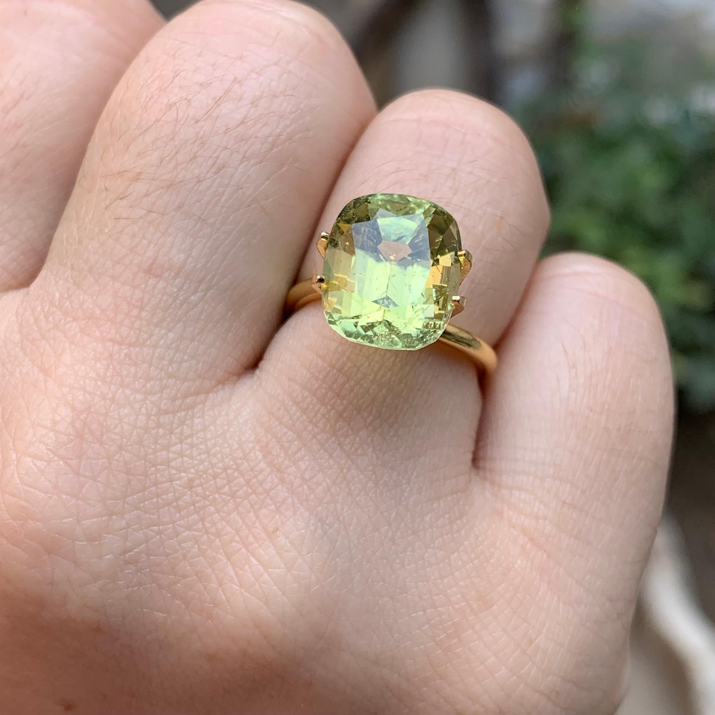 Vivid Yellow Natural Tourmaline Ring Loose Gemstone 6.40 Ct Cushion Cut-Jewelry For Sale 6