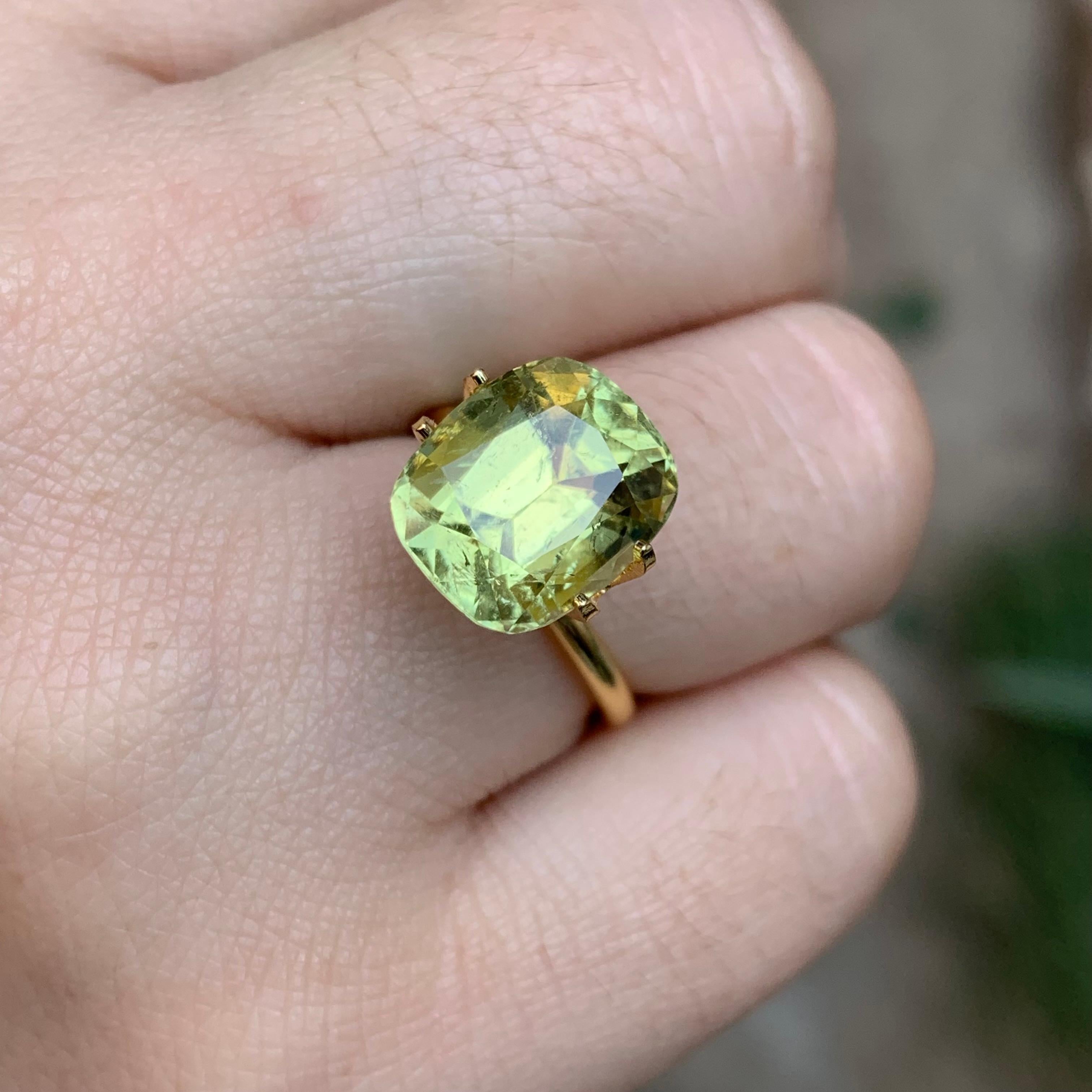 Vivid Yellow Natural Tourmaline Ring Loose Gemstone 6.40 Ct Cushion Cut-Jewelry For Sale 8