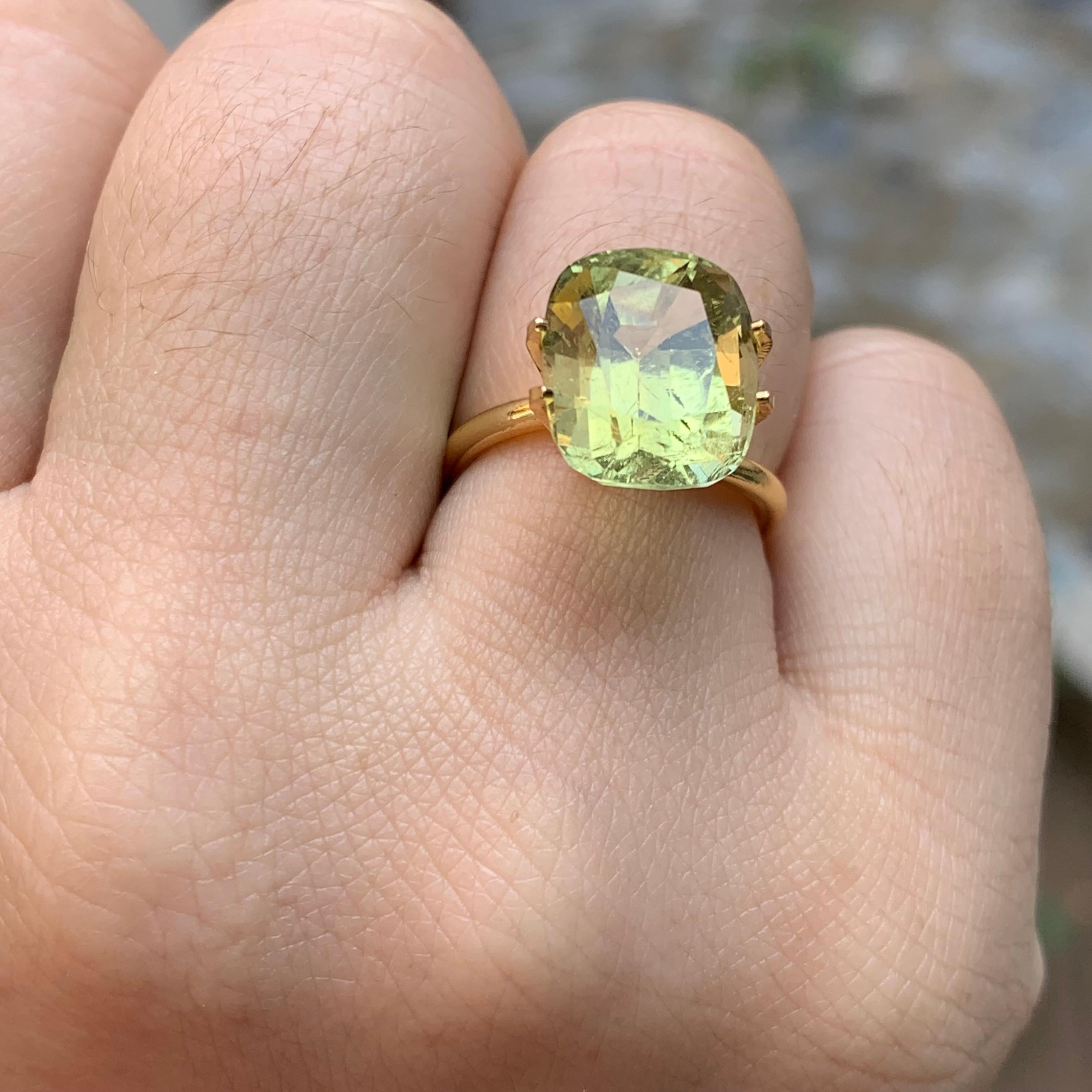 Vivid Yellow Natural Tourmaline Ring Loose Gemstone 6.40 Ct Cushion Cut-Jewelry For Sale 1