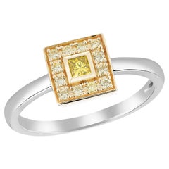 Vivid Yellow Diamond Princess Cut Halo Stackable Ring 14k Gold