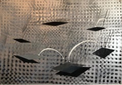 «El encanto de la electricidad», pintura metálica en técnica mixta de una artista