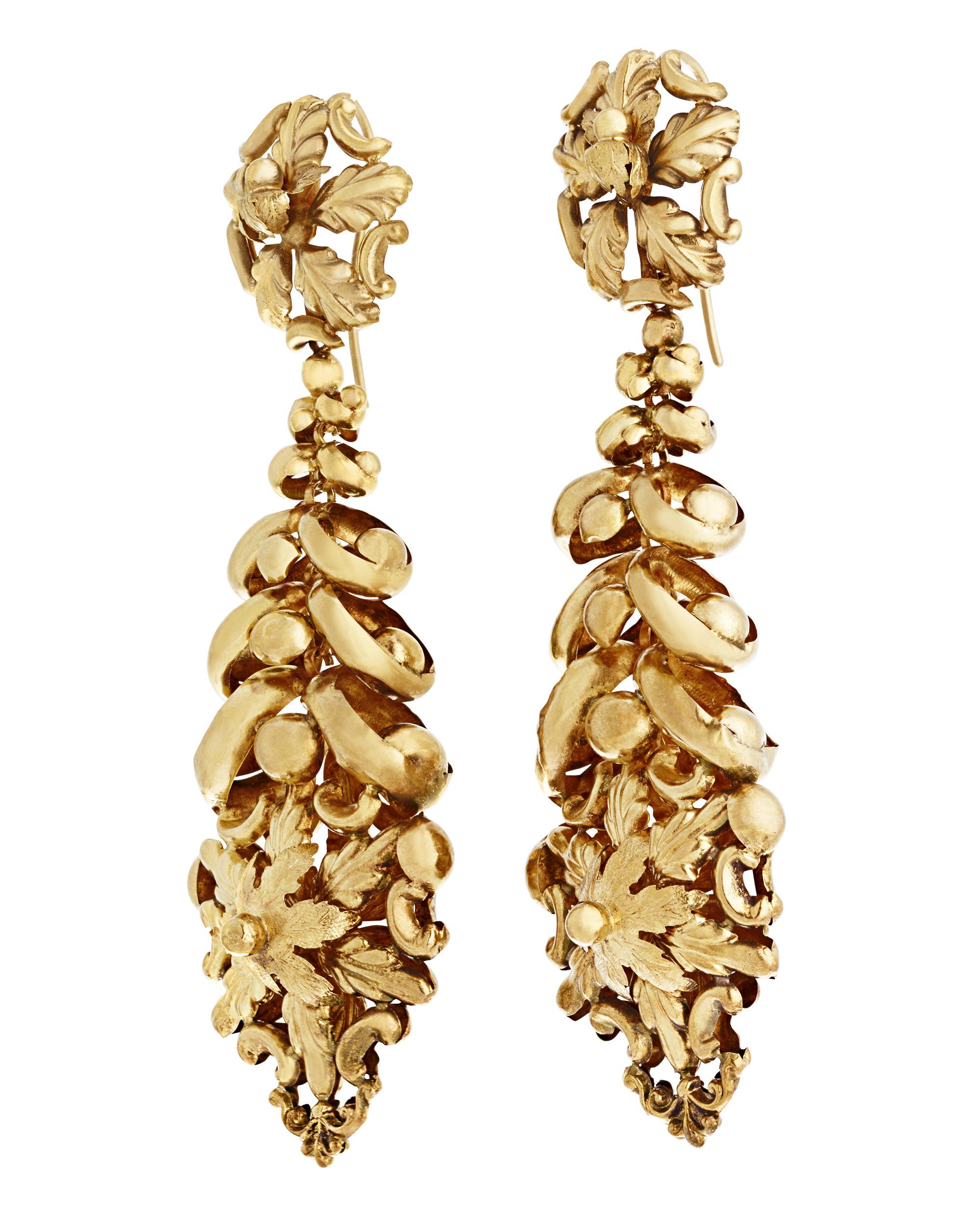 Cinematic glamour and drama are on full display with this beautiful pair of earrings once worn by Vivien Leigh in her role as Cleopatra in the 1945 British film, Caesar and Cleopatra. Known for her dozens of roles on stage and screen, Leigh was a