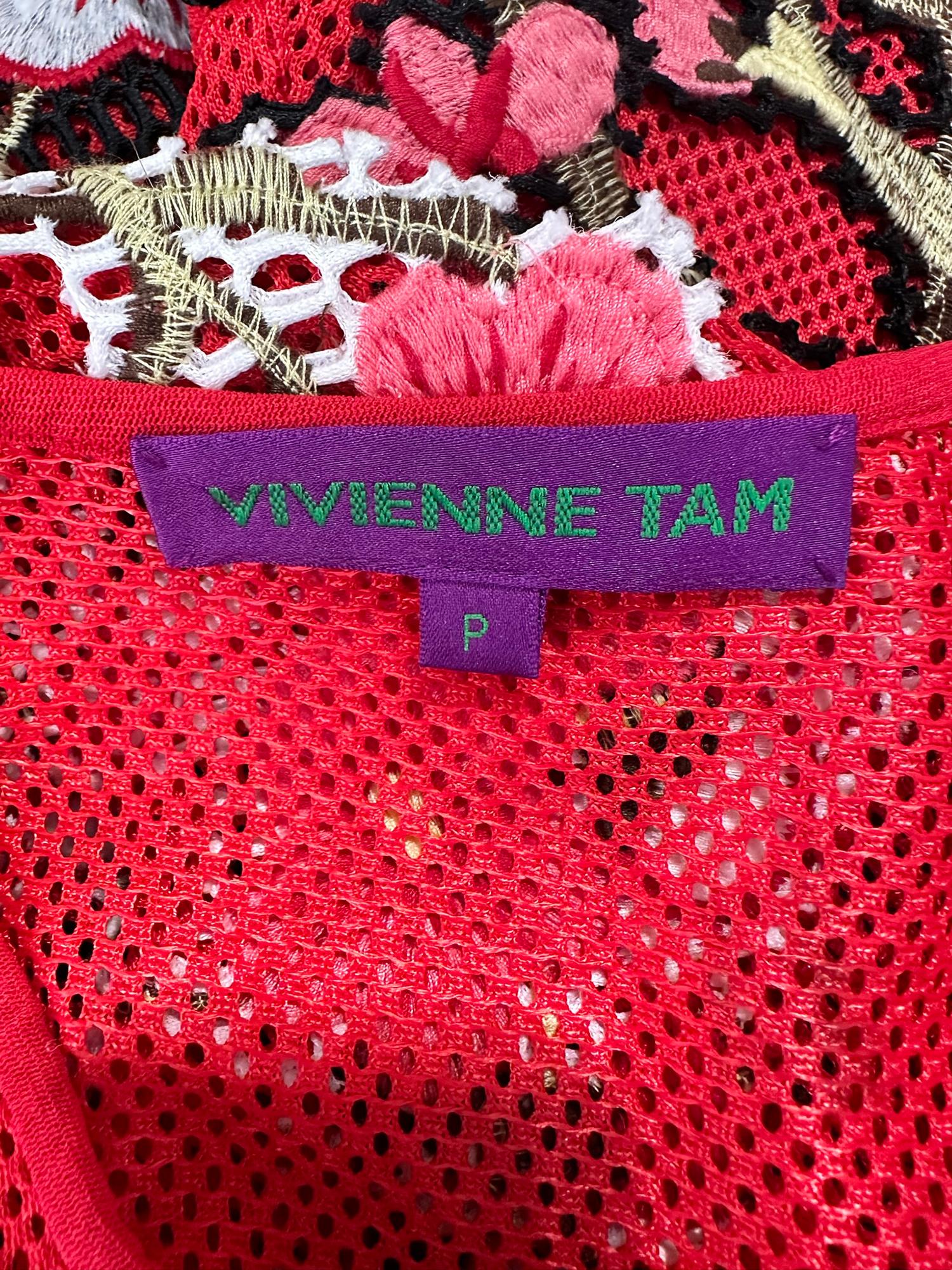 Vivienne Tam Abstraktes Kleid aus rotem Mesh mit Applikationen XS im Angebot 9