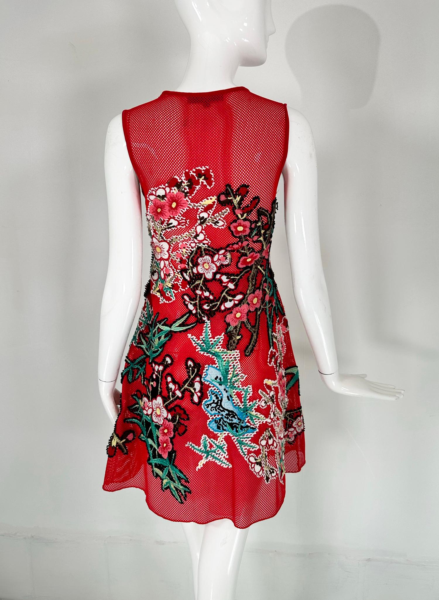 Vivienne Tam Abstract Applique Red Mesh Dress XS For Sale 3