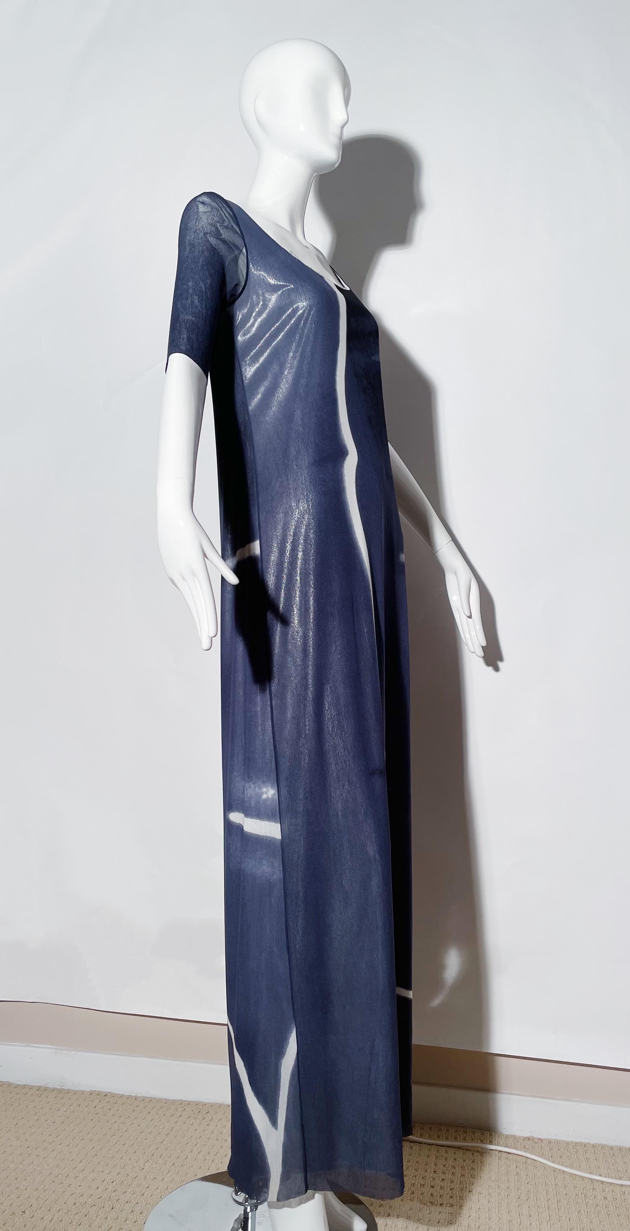 Vivienne Tam Blue Sheer Maxi Dress In Excellent Condition For Sale In Los Angeles, CA