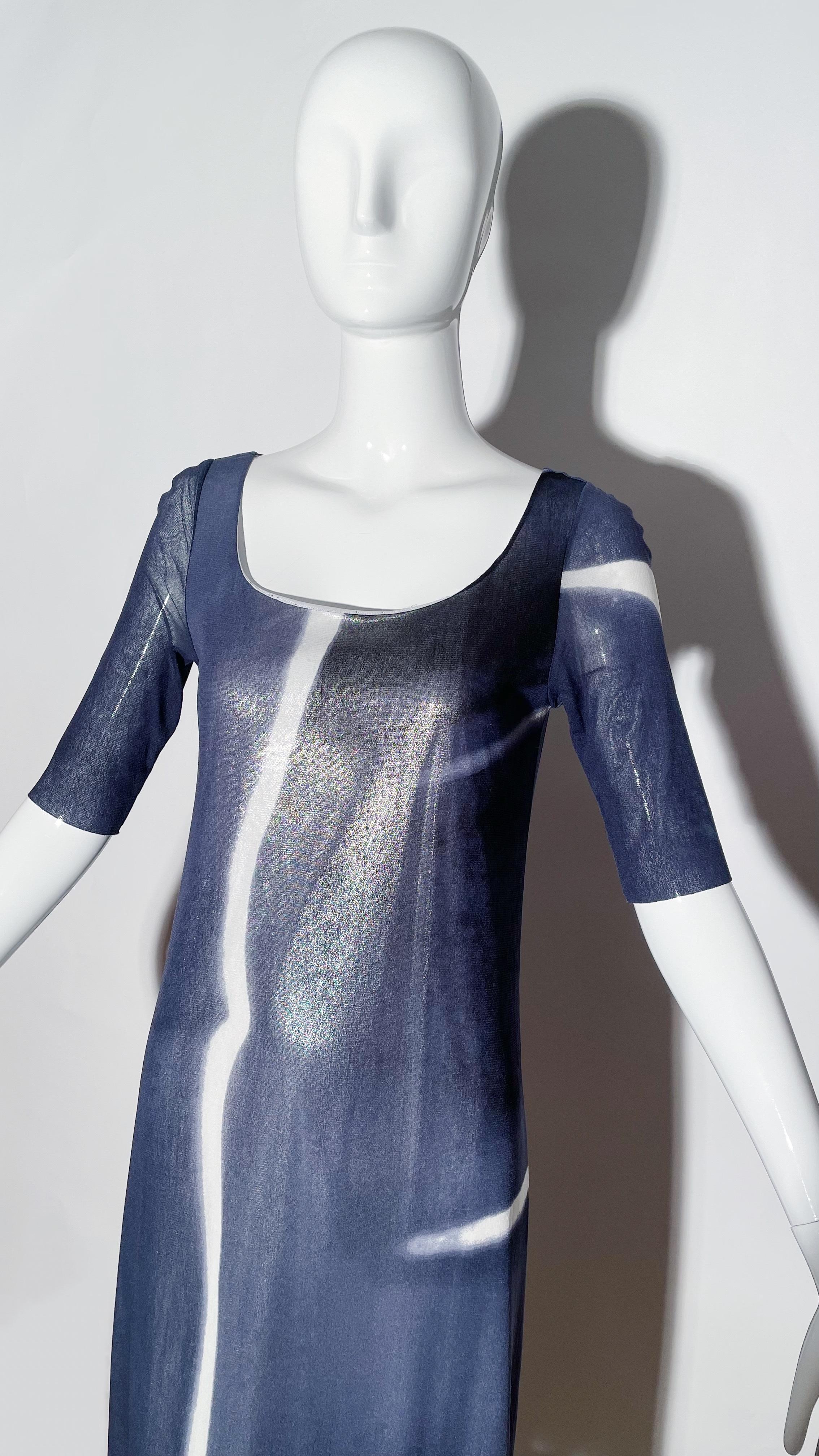 Women's Vivienne Tam Blue Sheer Maxi Dress For Sale