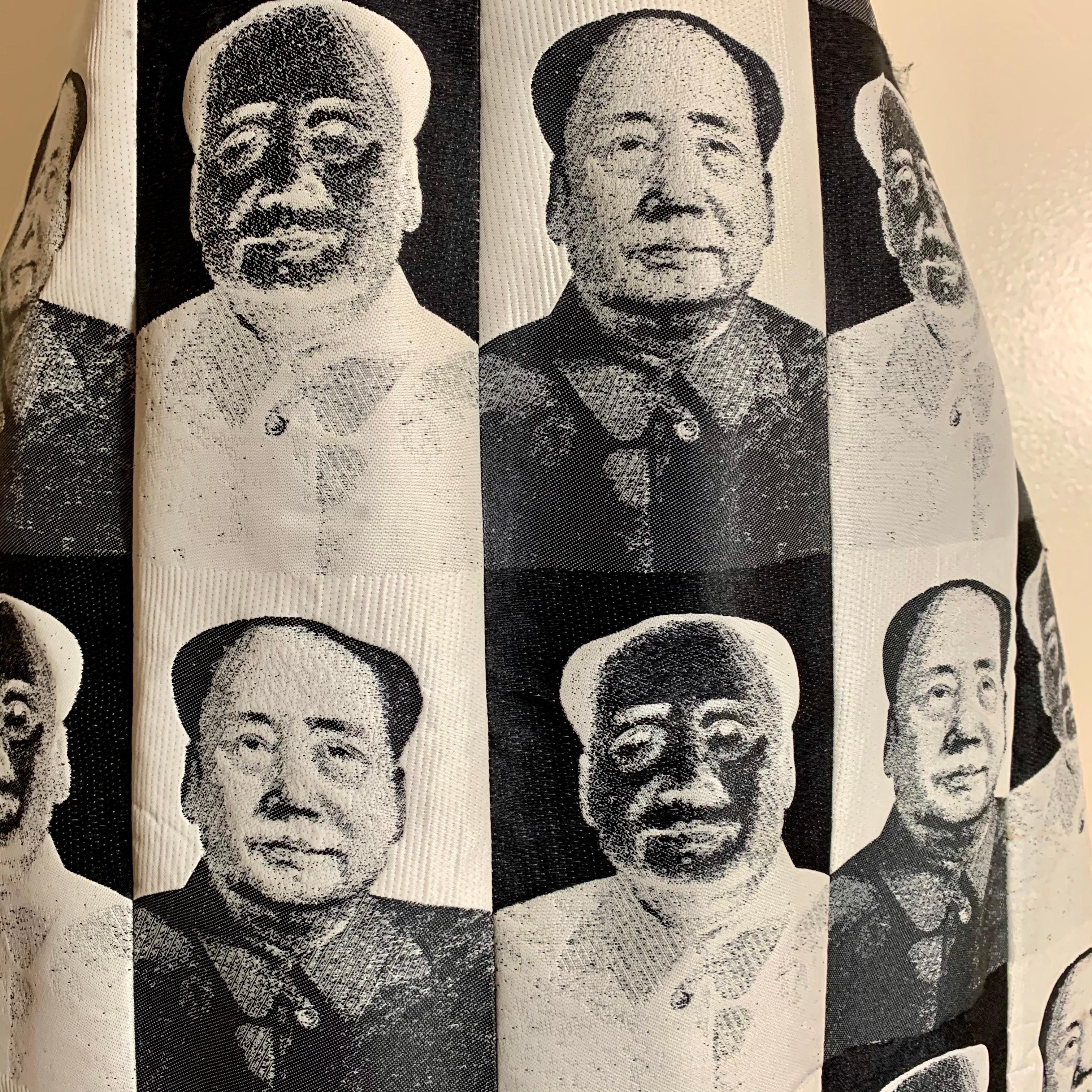 Polyester Vivienne Tam 'Chairman Mao' Black & White Warhol Print Vintage Dress, 1990s