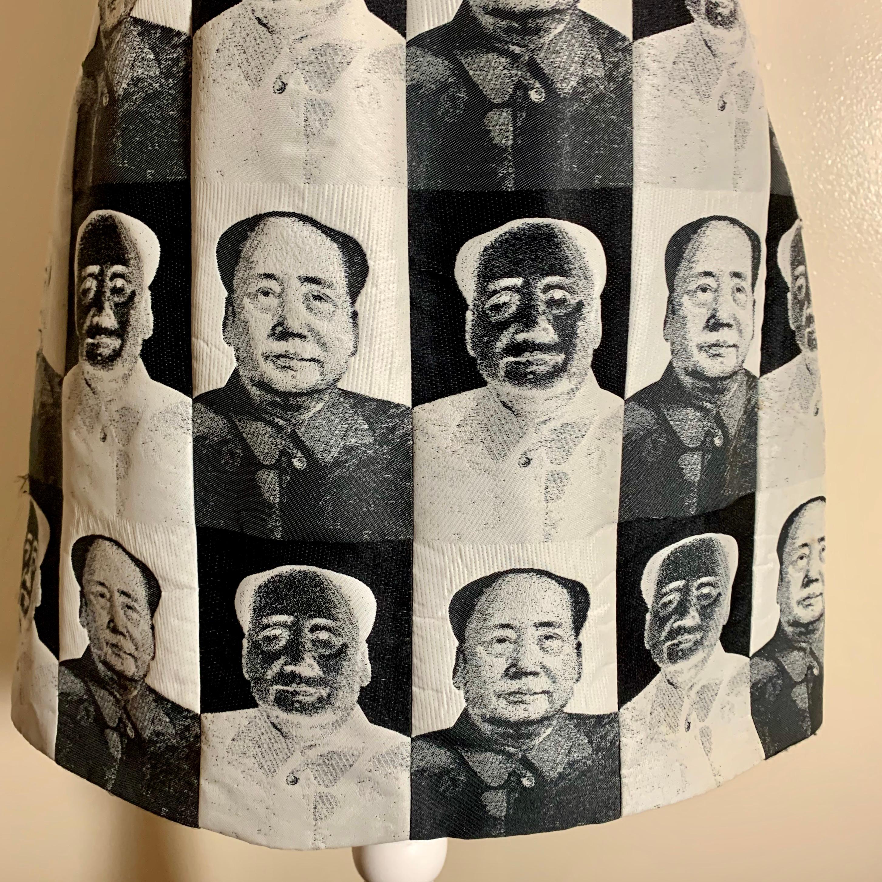 Vivienne Tam 'Chairman Mao' Black & White Warhol Print Vintage Dress, 1990s 1