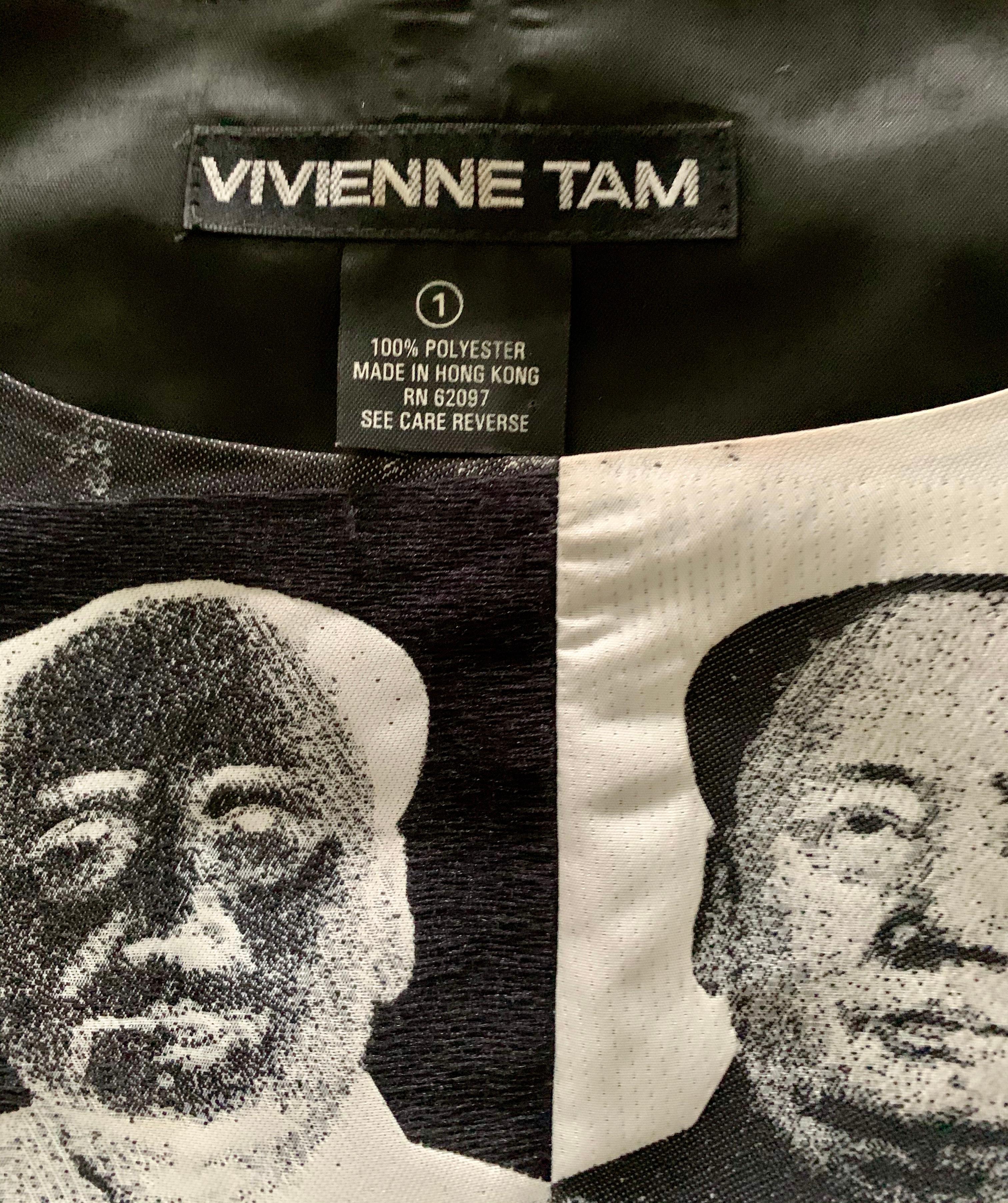 An iconic and highly collectible 1990s Chairman Mao dress, designed by Vivienne Tam. The V & A museum in London acquired several pieces from Tam's 'Mao Collection' of spring, 1995.

In a black and white Warhol inspired print showing the face of Mao