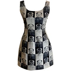 Robe vintage Vivienne Tam 'Chairman Mao' noire & blanche imprimée Warhol:: 1990