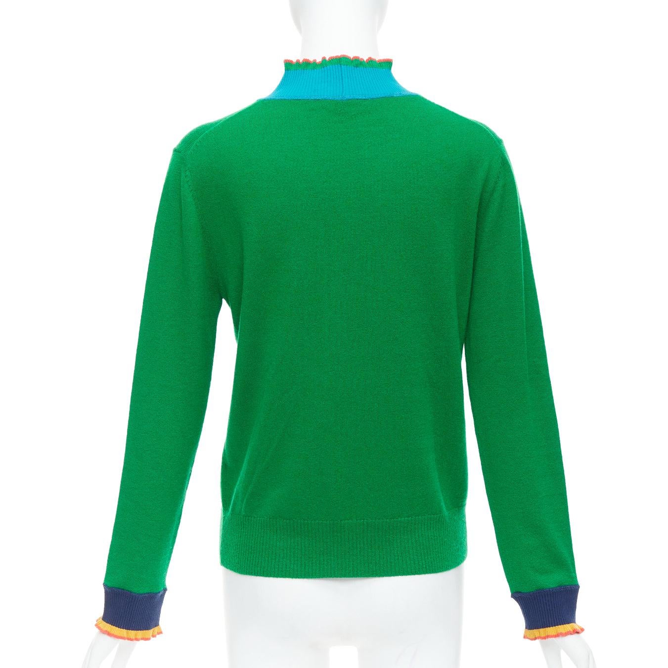 Women's VIVIENNE TAM green merino wool cashmere oriental patch sweater M For Sale