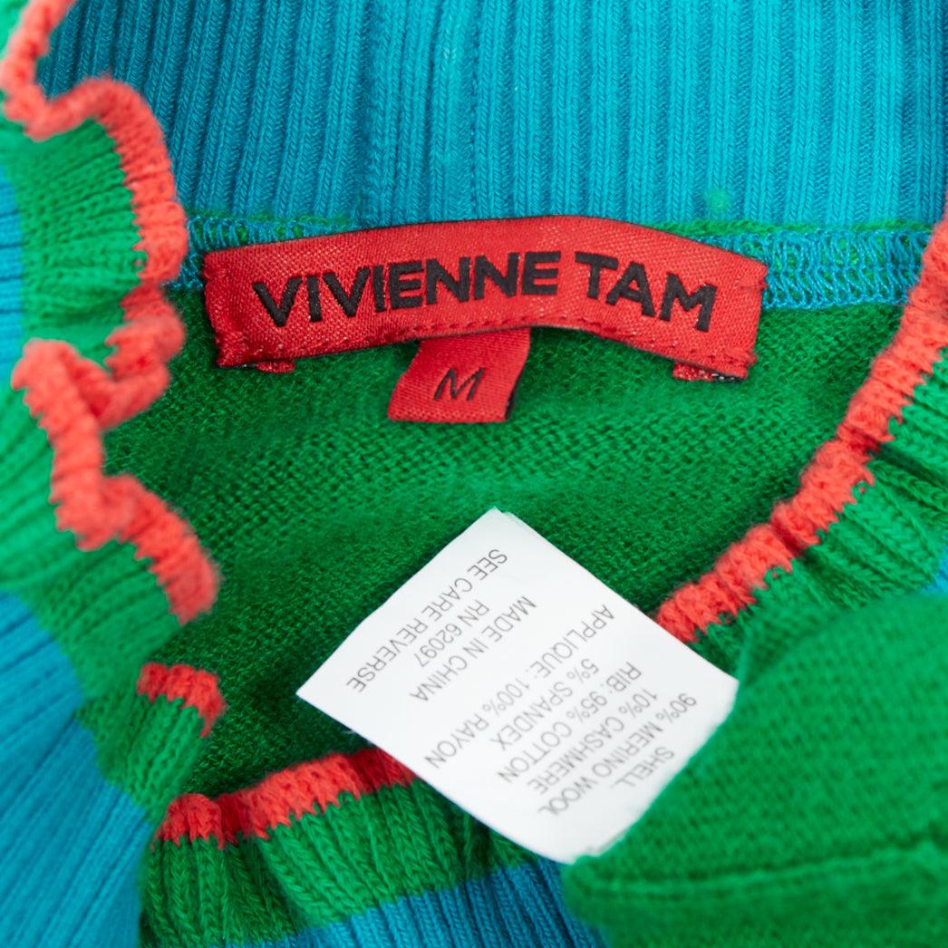 VIVIENNE TAM green merino wool cashmere oriental patch sweater M For Sale 2