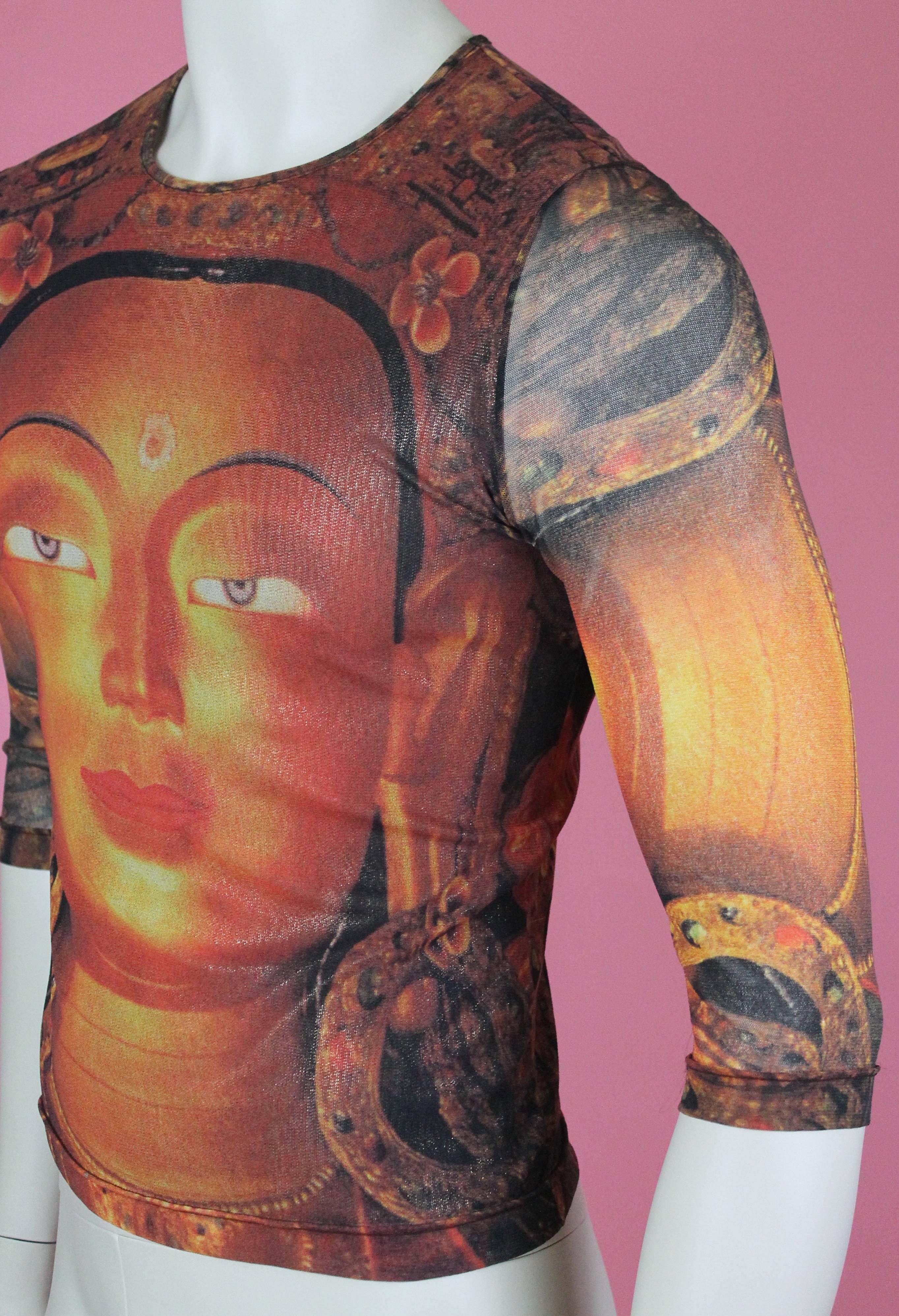 Vivienne Tam Orange Buddha Print Shirt Size S In Excellent Condition In Los Angeles, CA