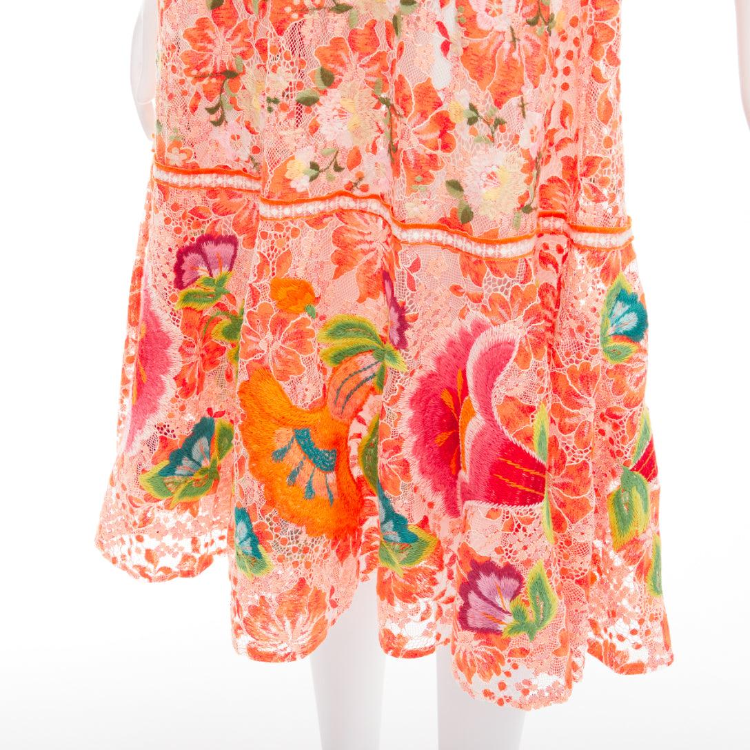 VIVIENNE TAM orange floral cotton lace laced up midi dress US2 S For Sale 2