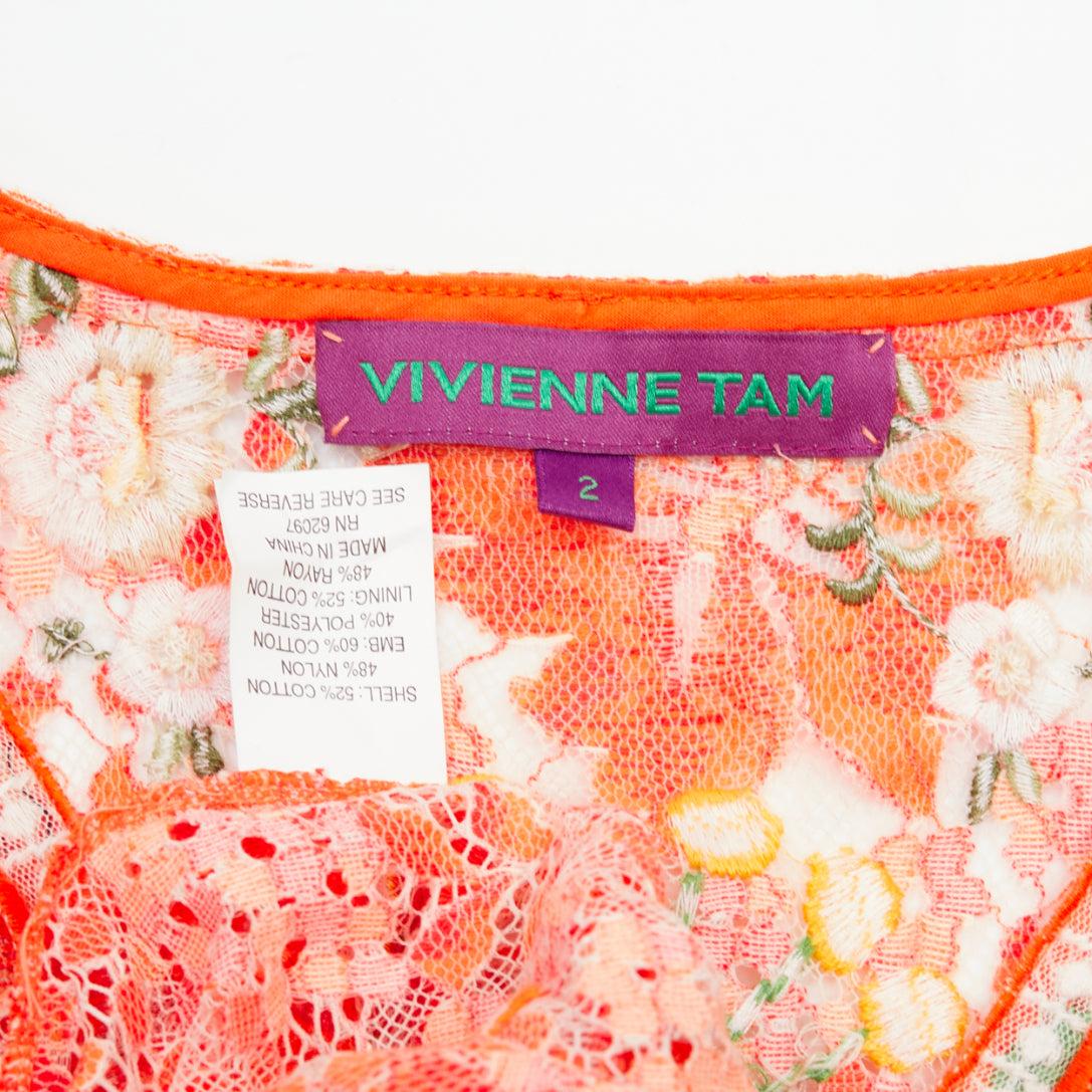 VIVIENNE TAM orange floral cotton lace laced up midi dress US2 S For Sale 4